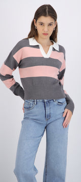 Sueter tejido cuello polo rayas