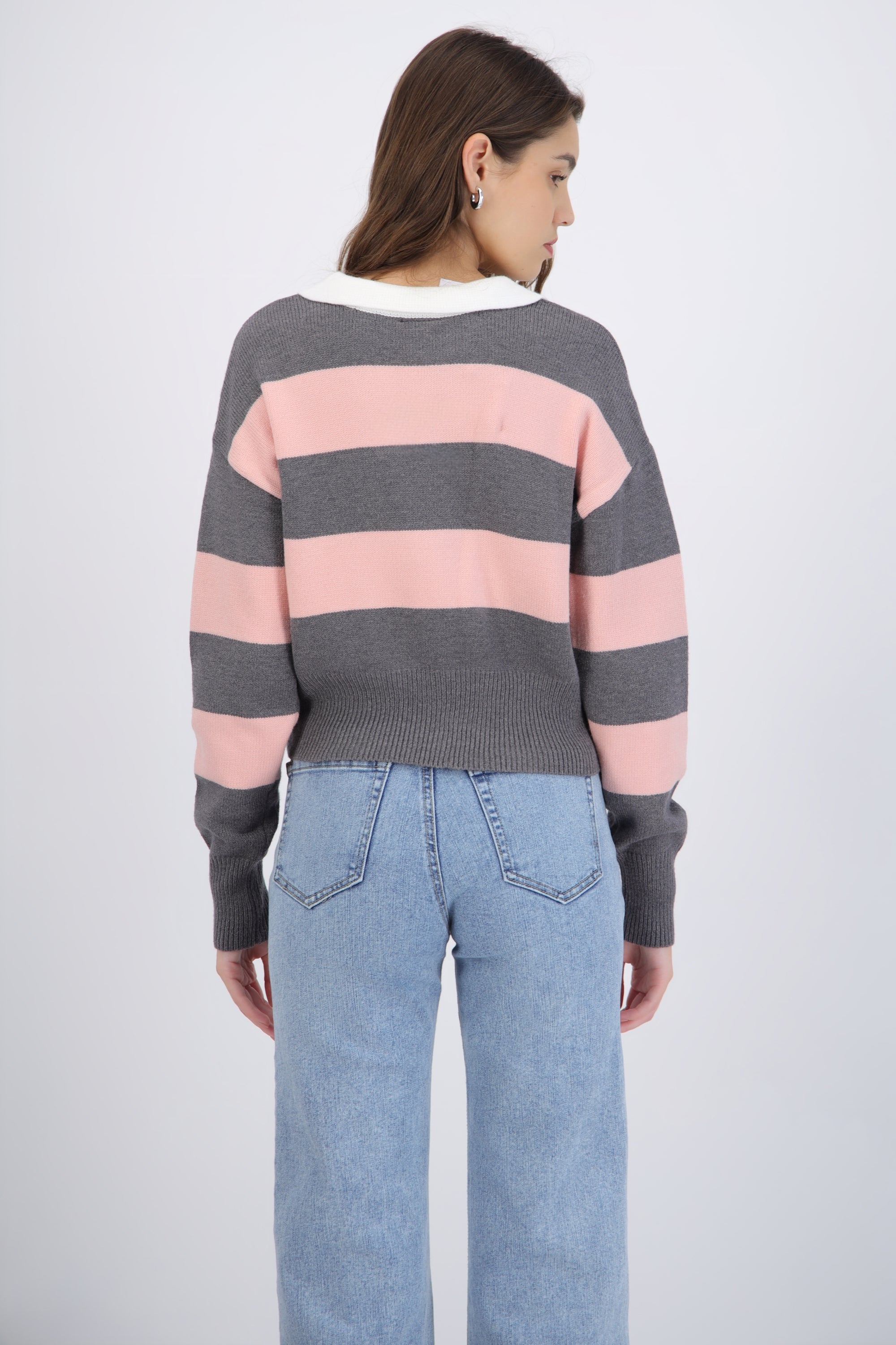 Sueter tejido cuello polo rayas