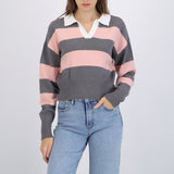 Sueter tejido cuello polo rayas
