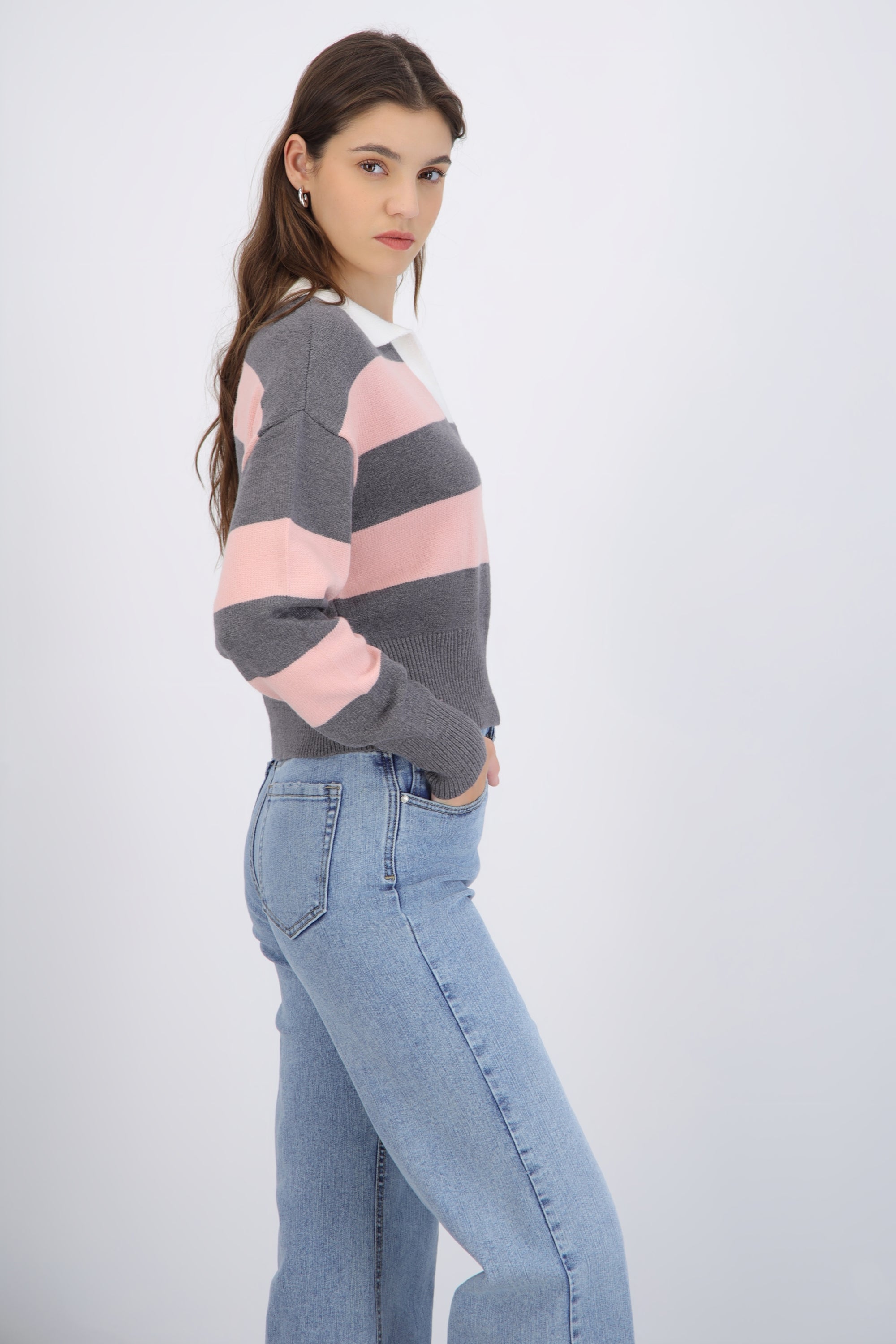 Sueter tejido cuello polo rayas