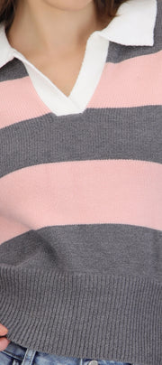 Sueter tejido cuello polo rayas