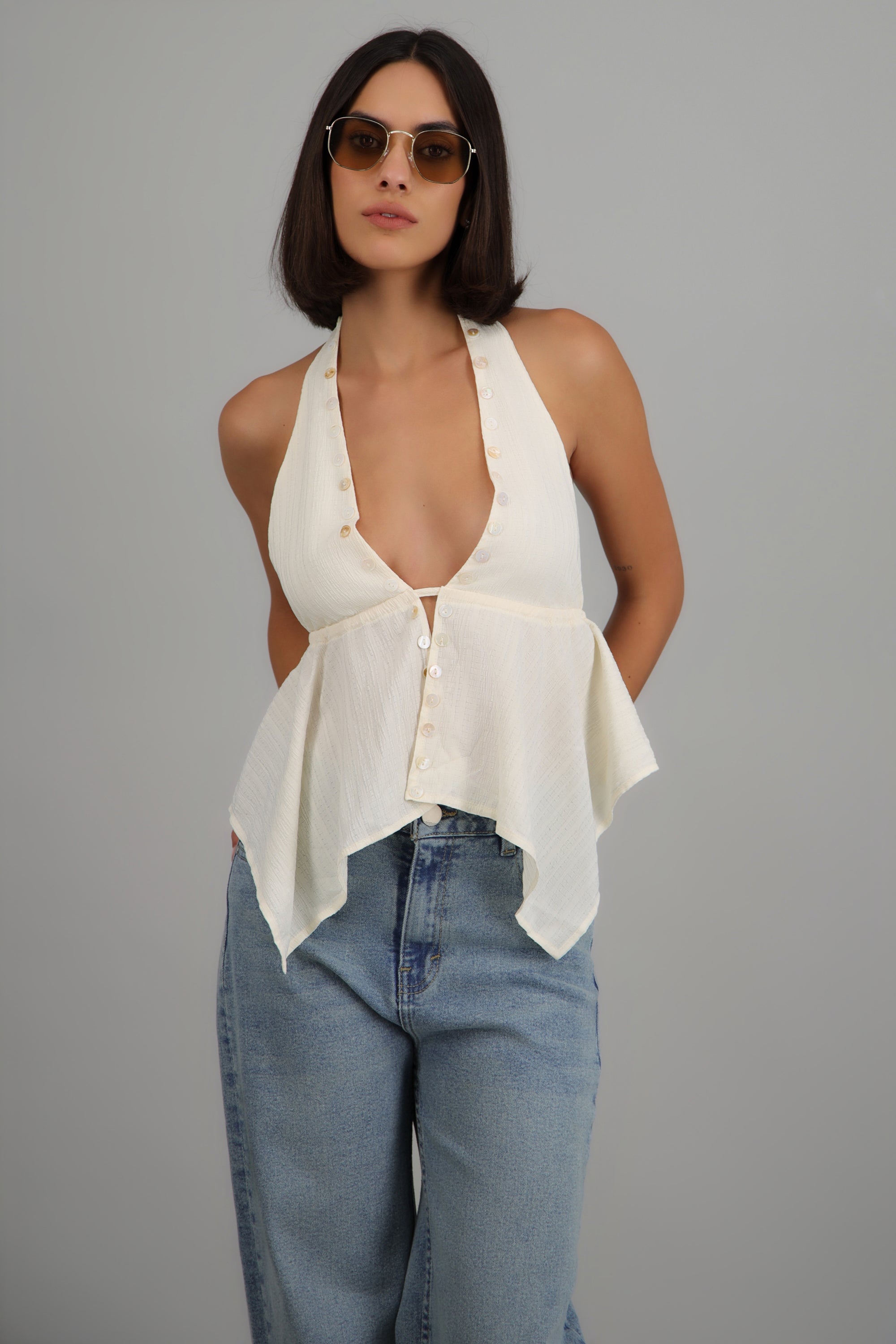 Top halter aplicación botones CREMA