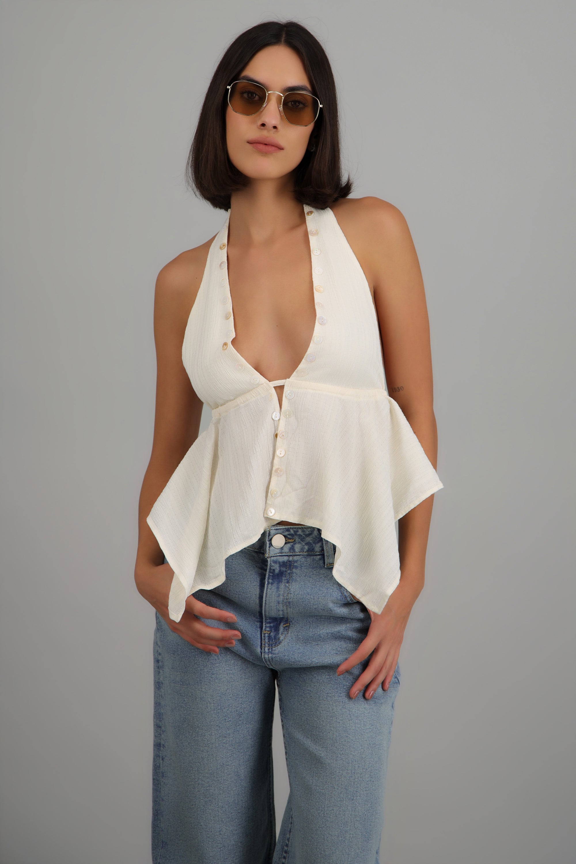 Top halter aplicación botones CREMA