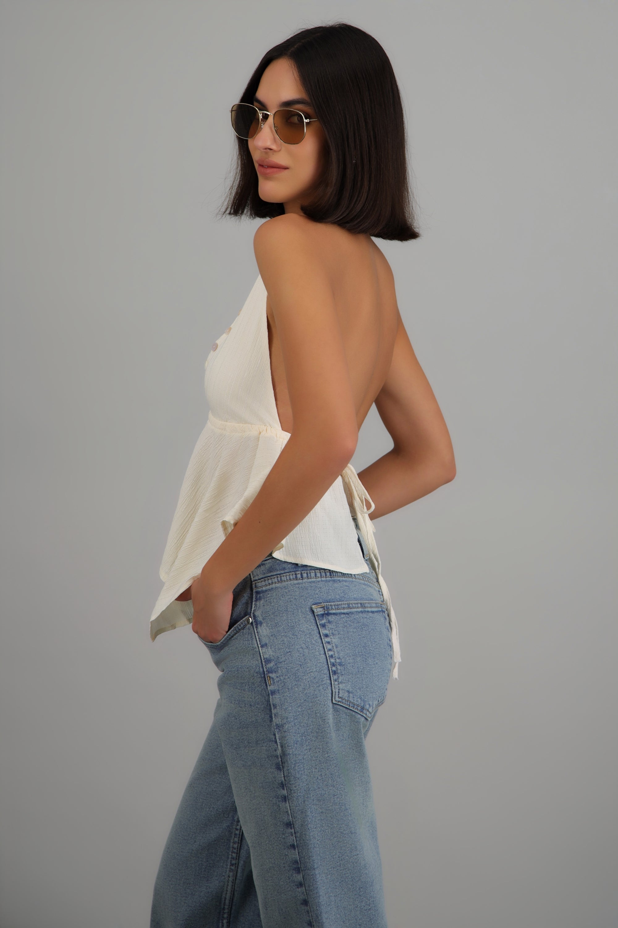 Top halter aplicación botones CREMA