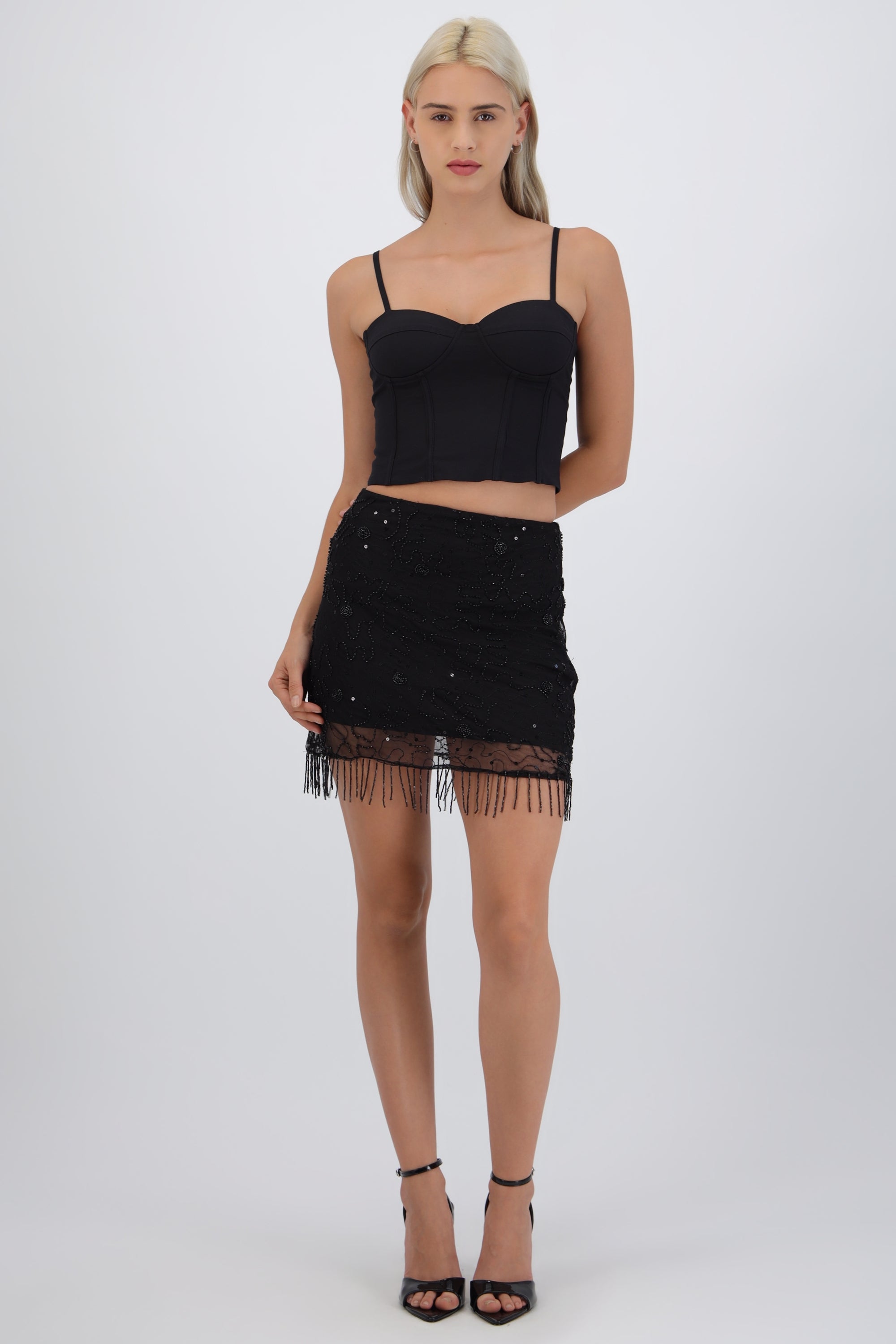 Falda mini aplicaciones lentejuela