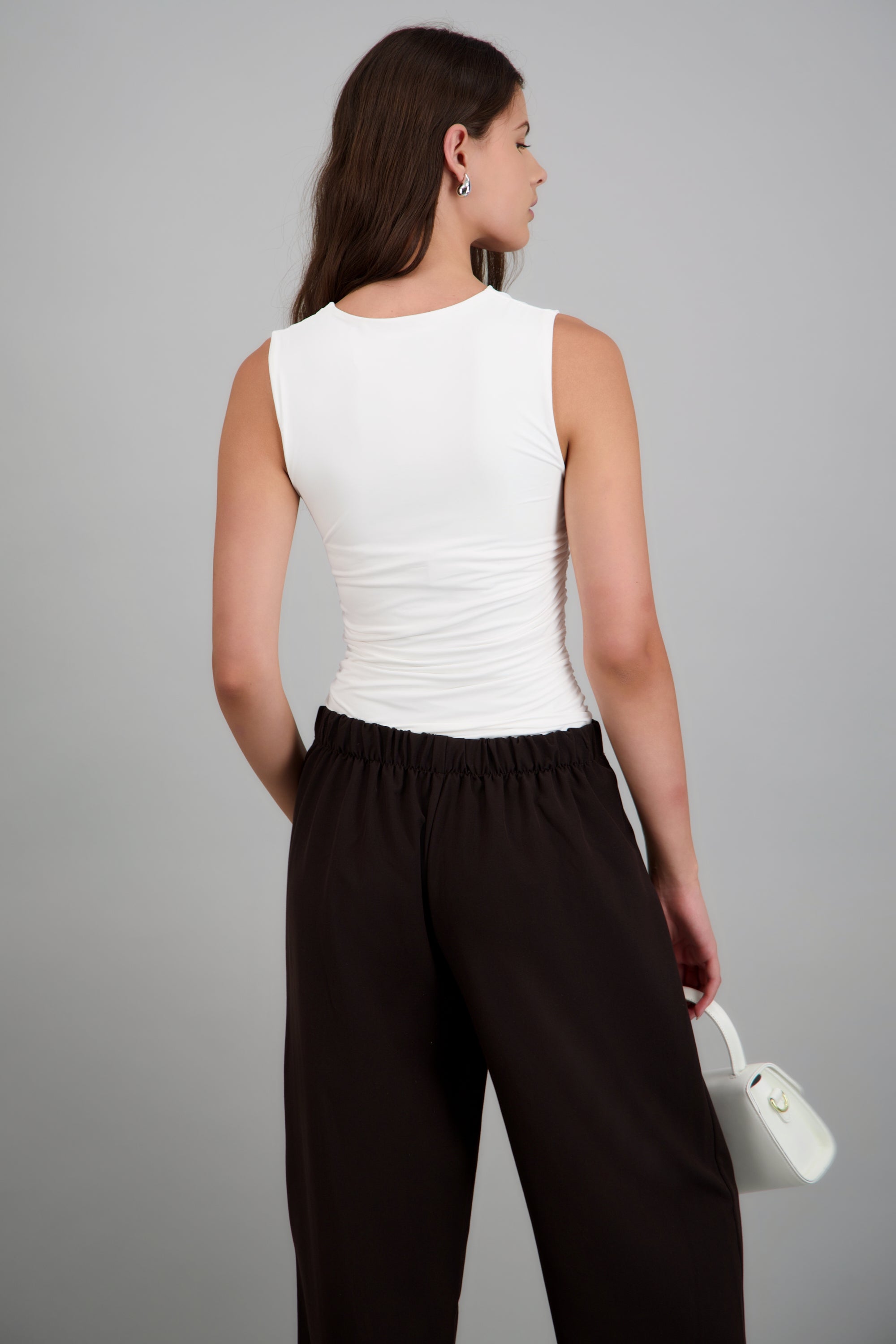 Top sin mangas detalle fruncido lateral BLANCO