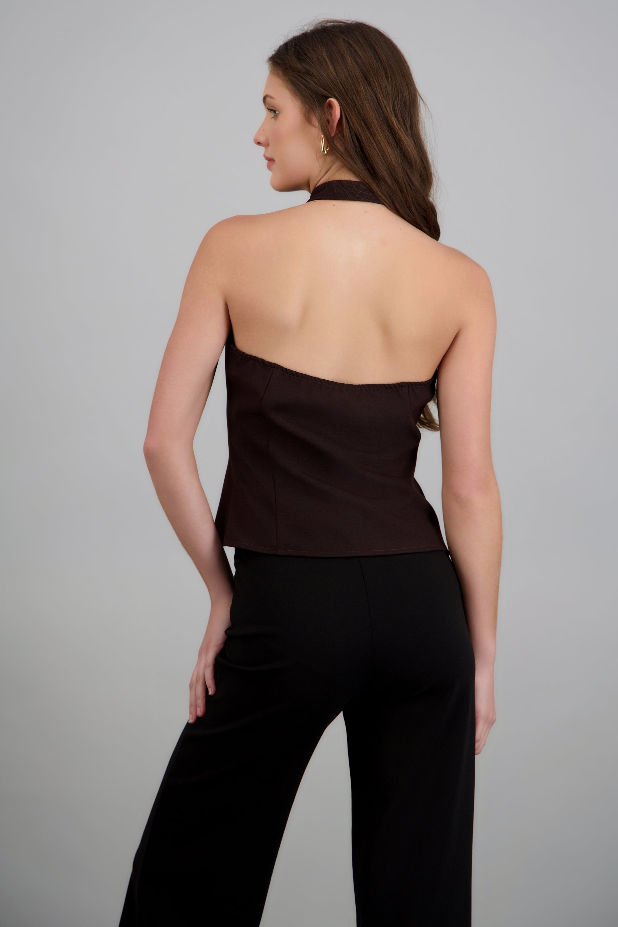 Top halter detalle botones CHOCOLATE