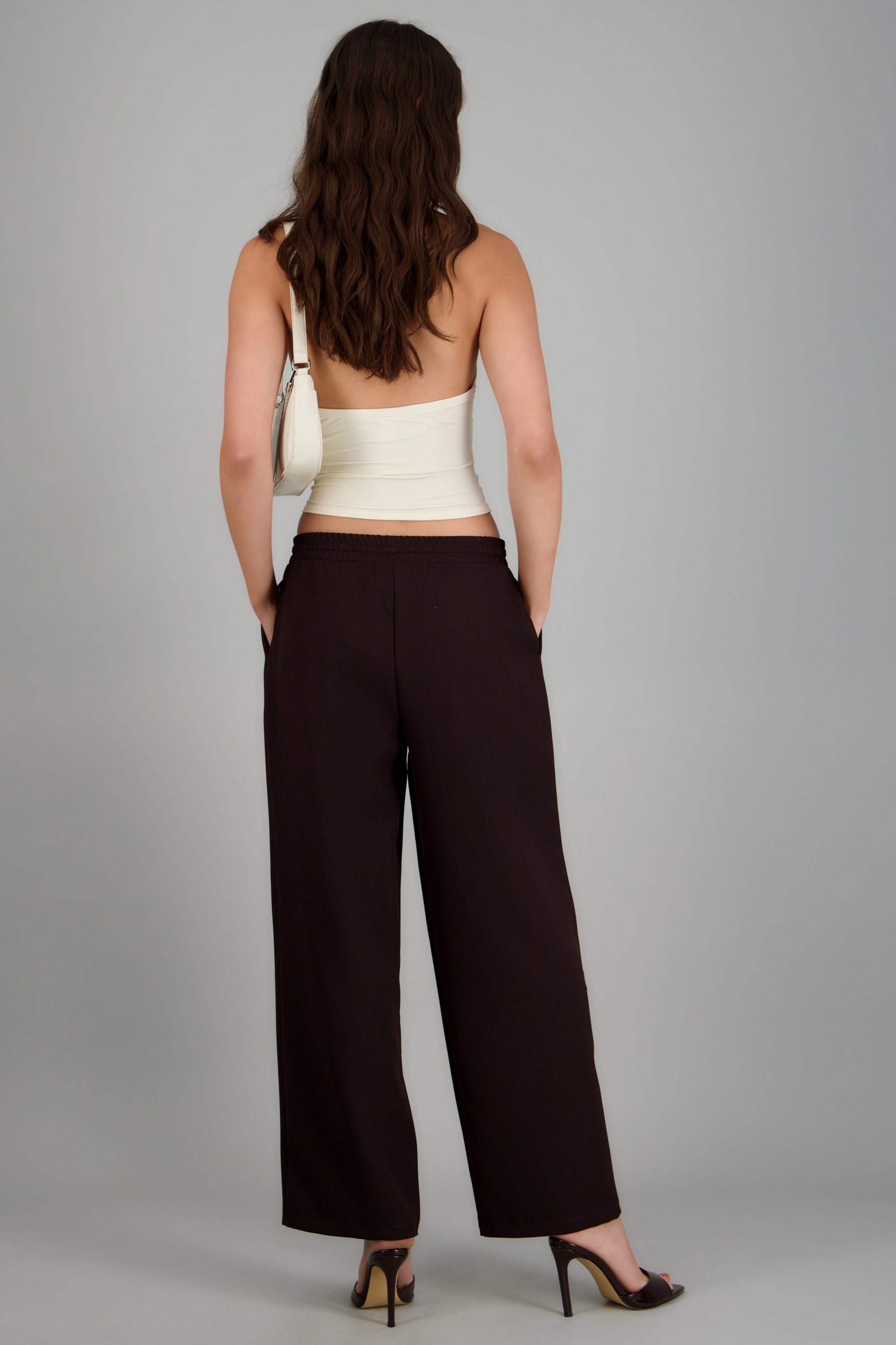 Pantalon wide leg detalle pretina CHOCOLATE
