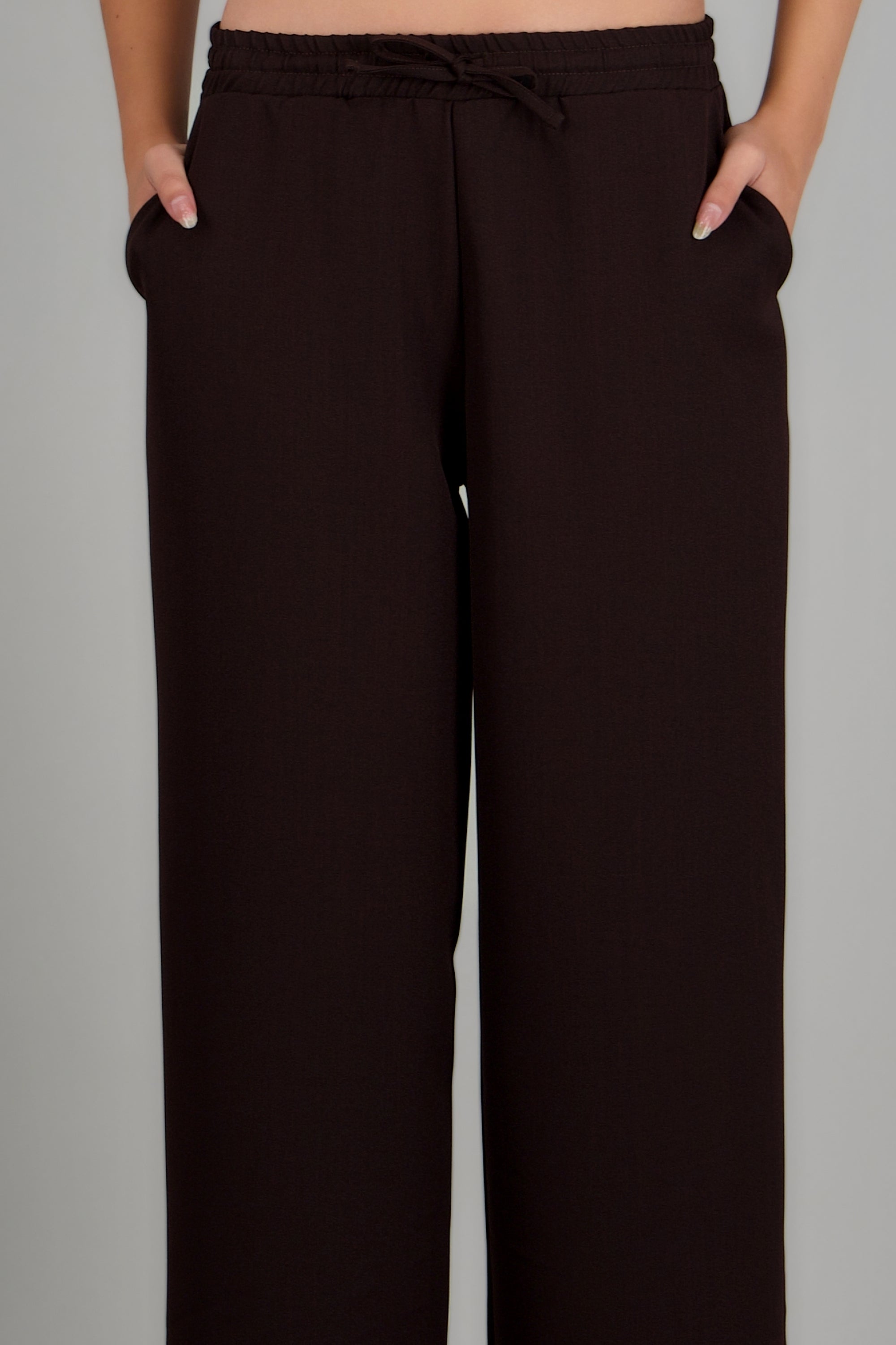 Pantalon wide leg detalle pretina CHOCOLATE