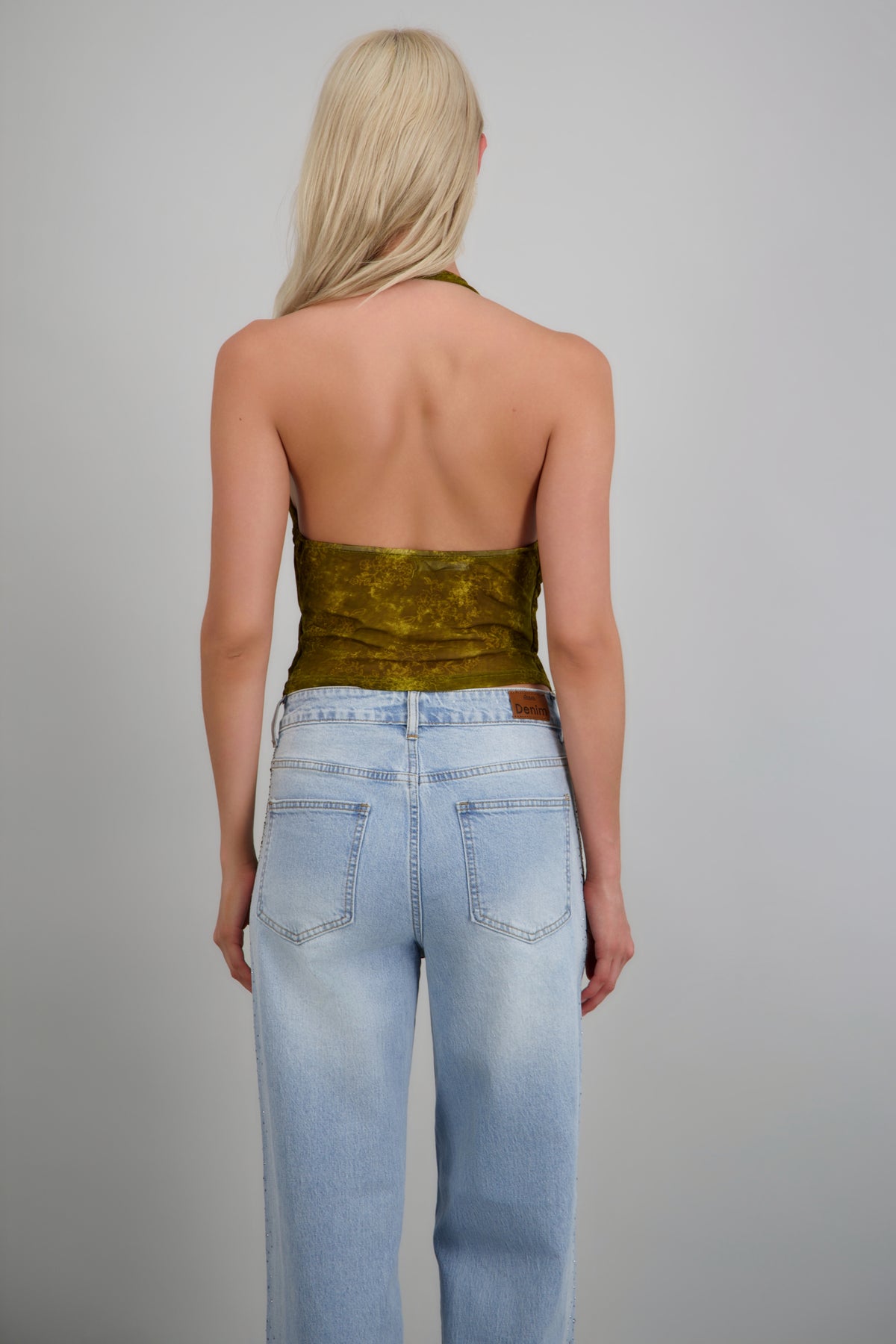 Top drapeado detalle floral VERDE PASTO