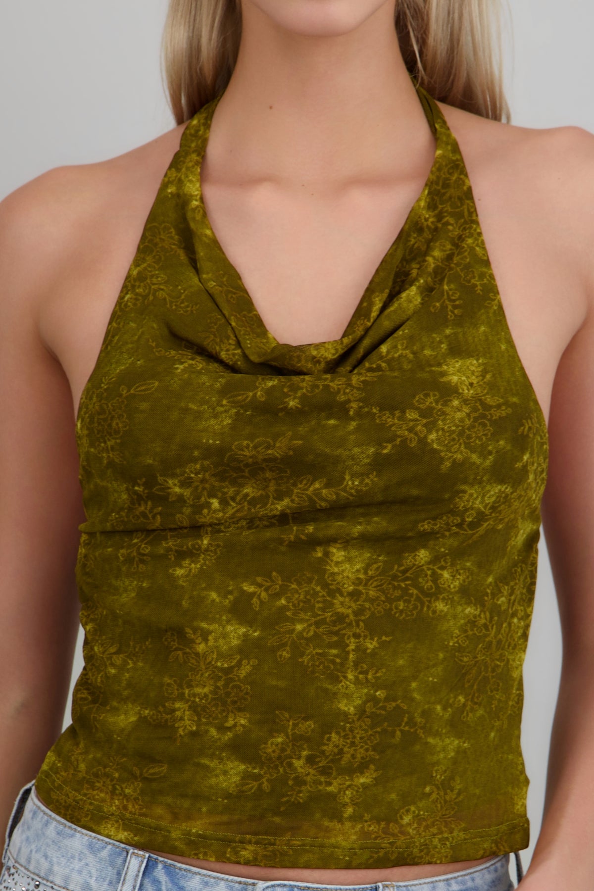Top drapeado detalle floral VERDE PASTO