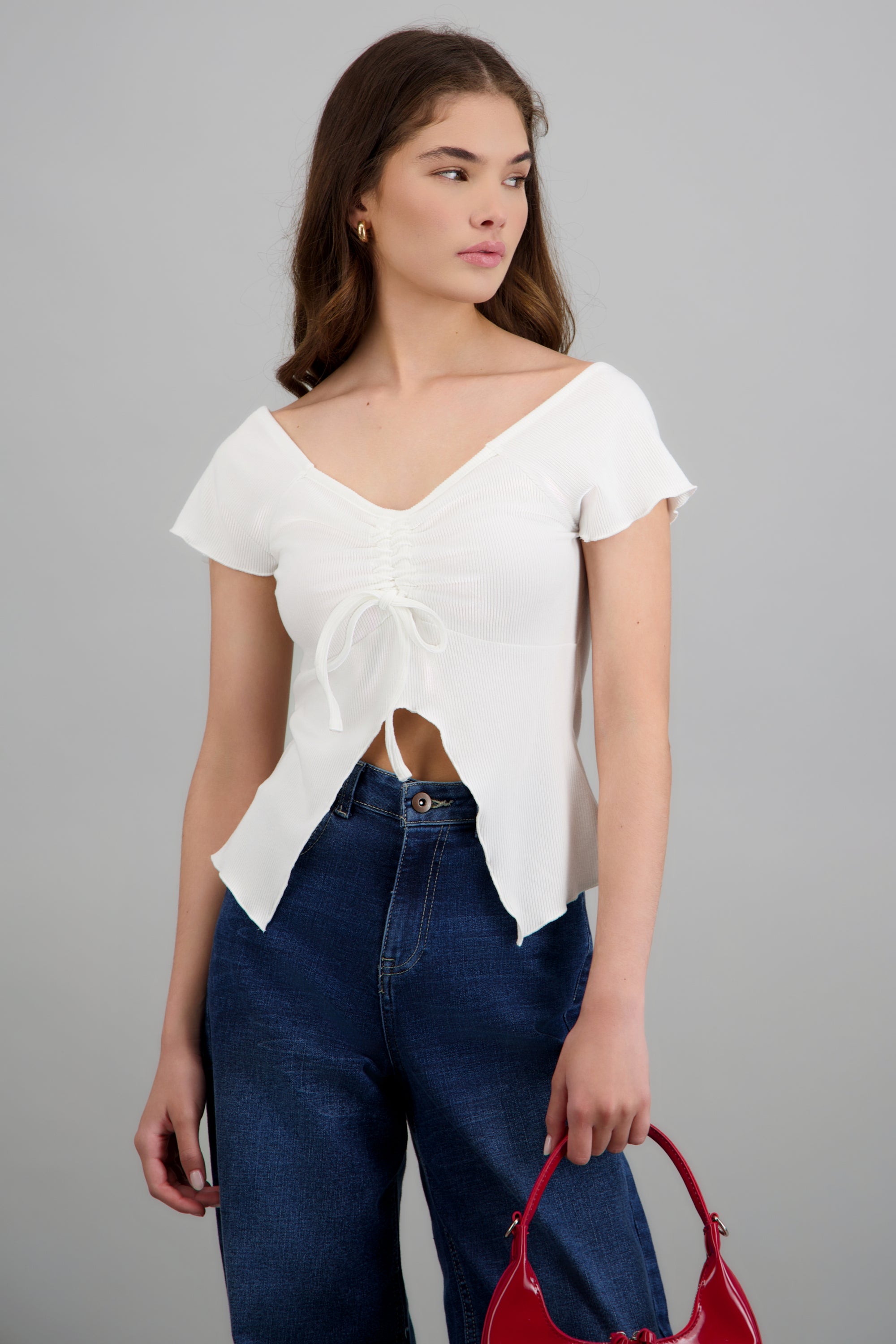 Top manga corta amarre escote BLANCO