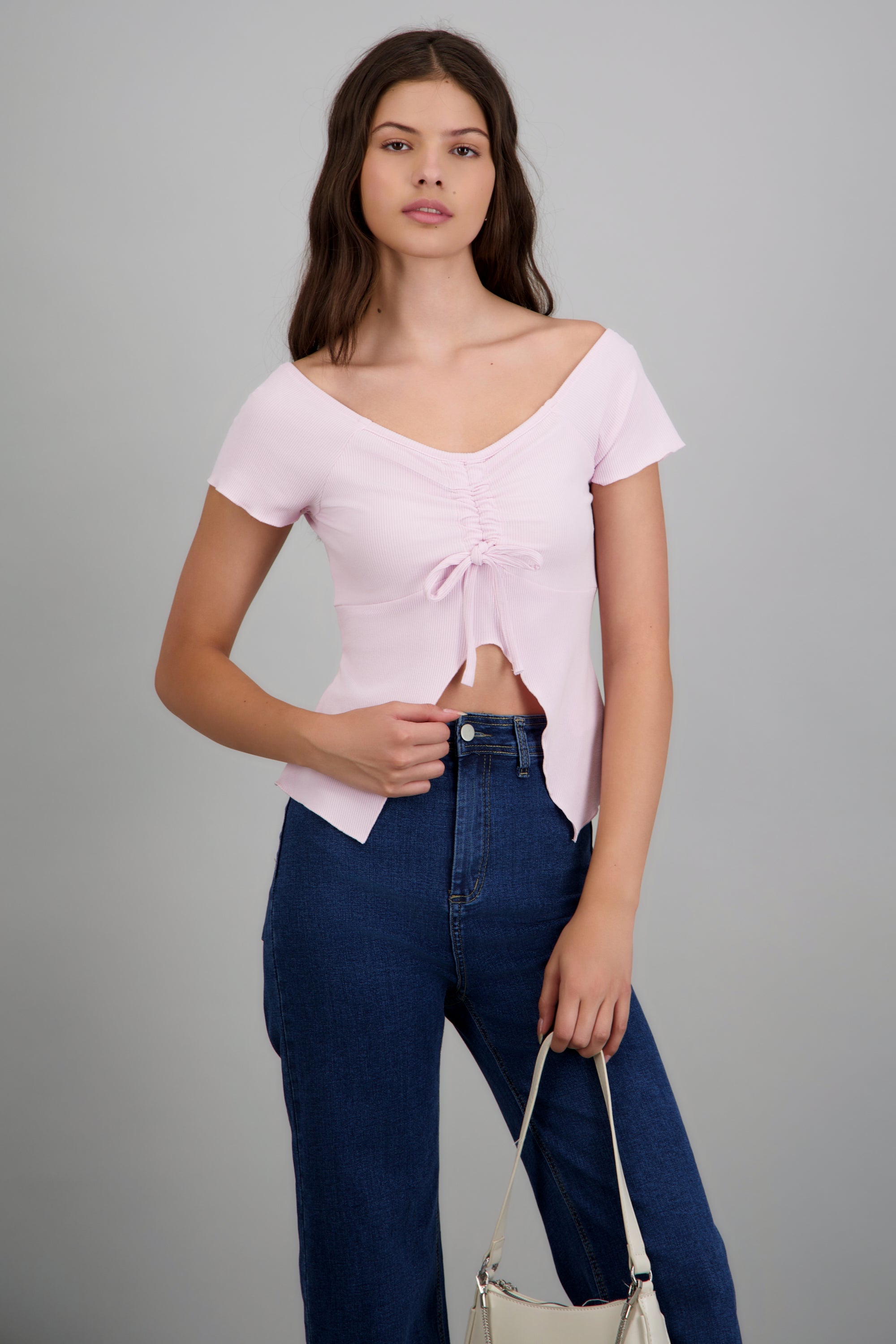 Top manga corta amarre escote ROSA PASTEL