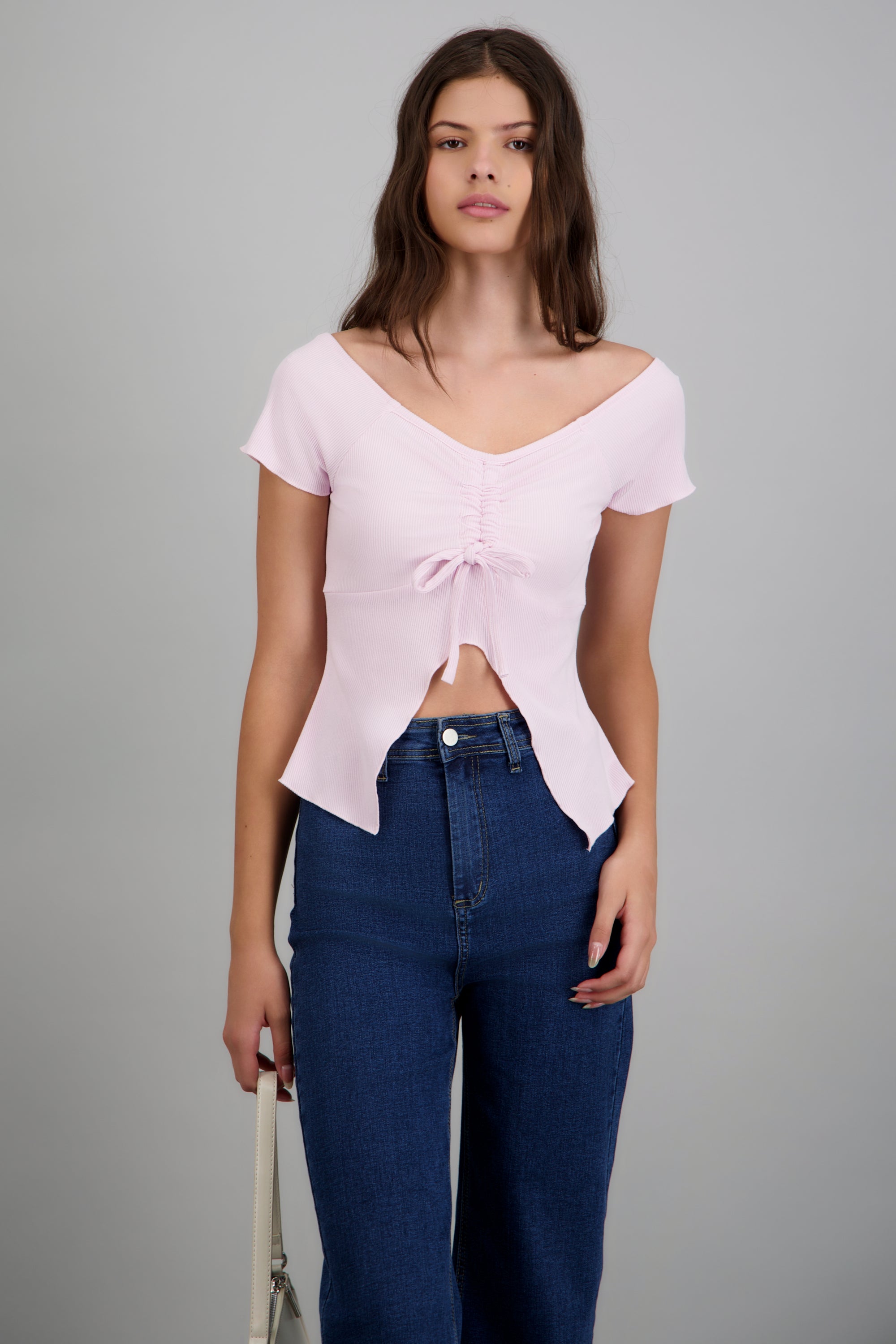 Top manga corta amarre escote ROSA PASTEL