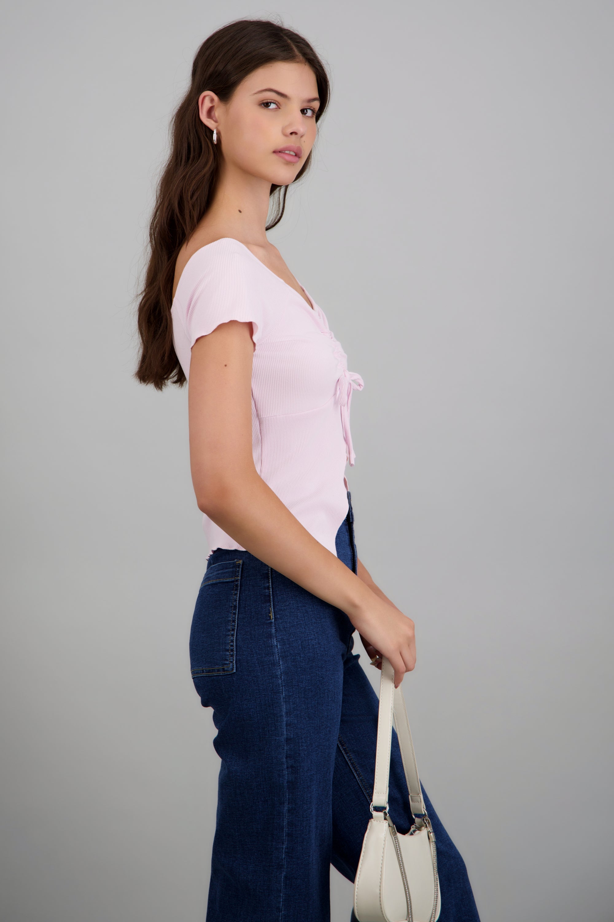 Top manga corta amarre escote ROSA PASTEL