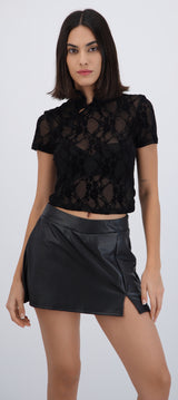 Top mesh flock estilo qipao