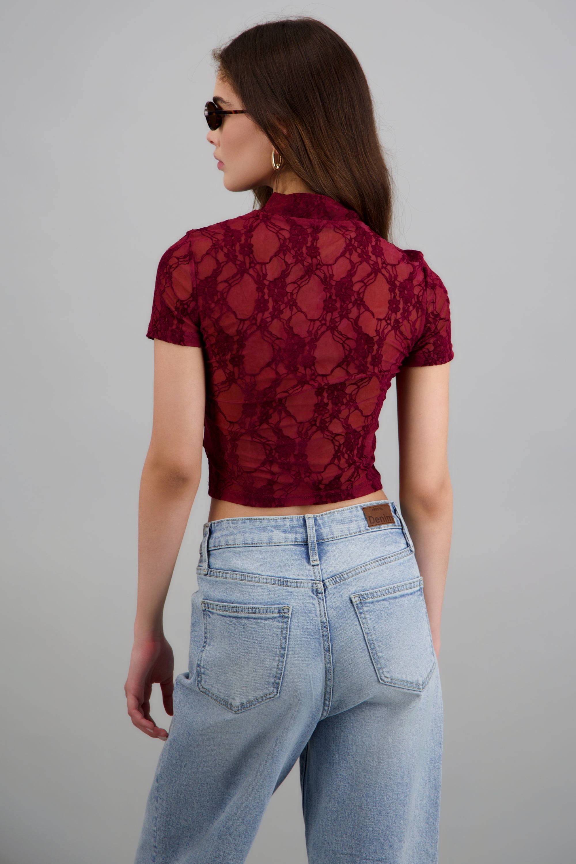 Top mesh flock estilo Qipao VINO