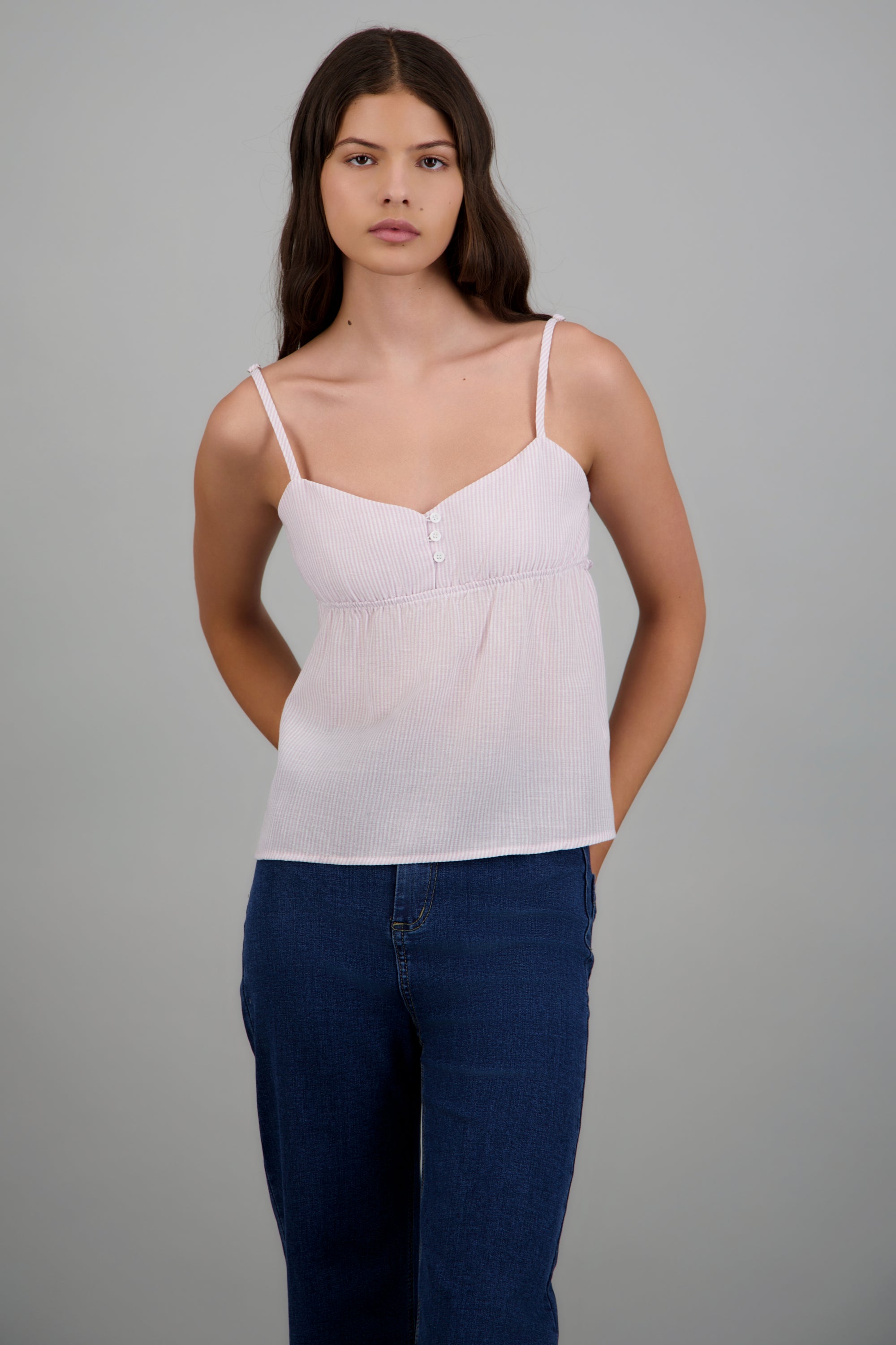 top tirantes estampado rayas botones ROSA COMBO