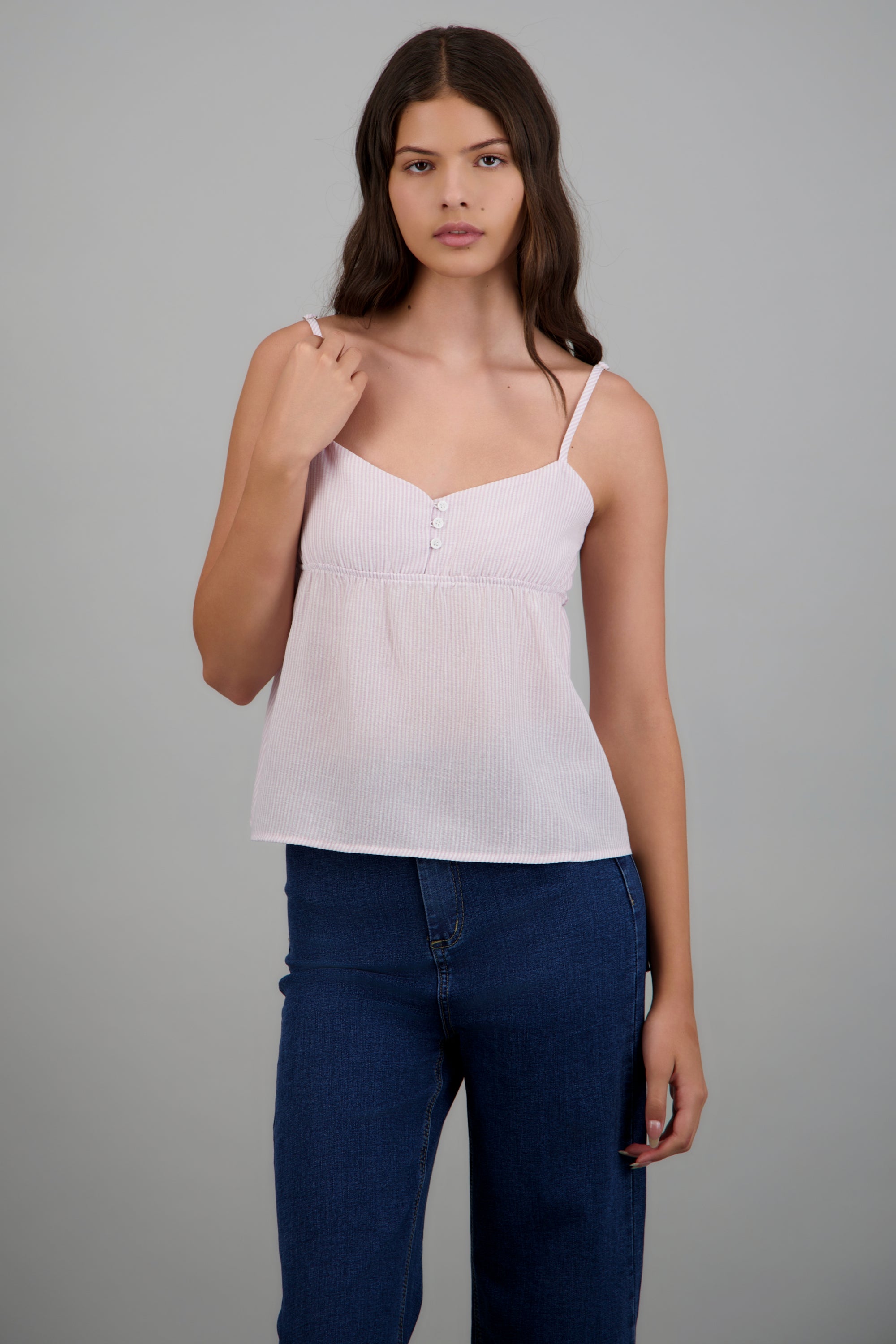top tirantes estampado rayas botones ROSA COMBO