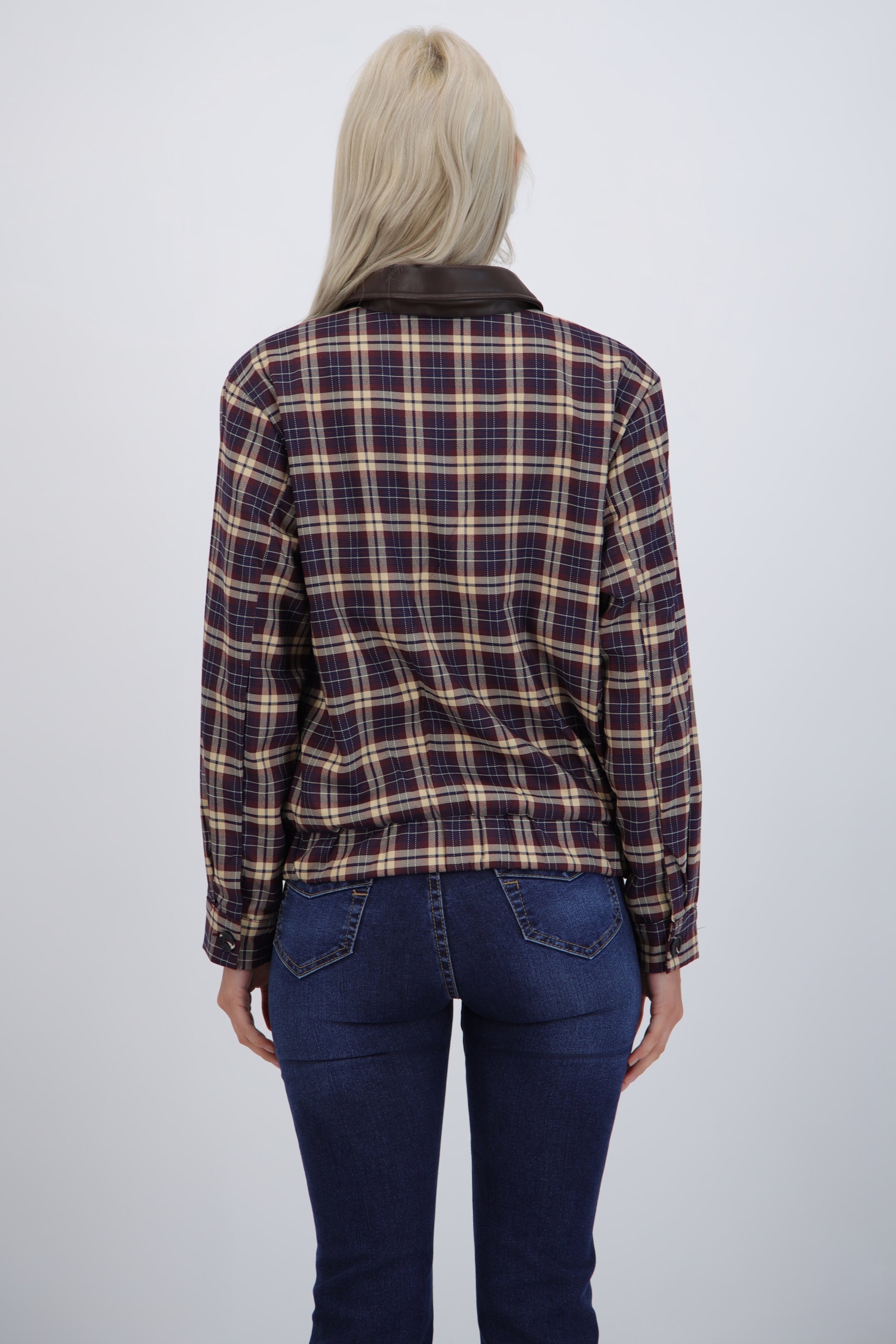 Bomber cuadros cuello PU