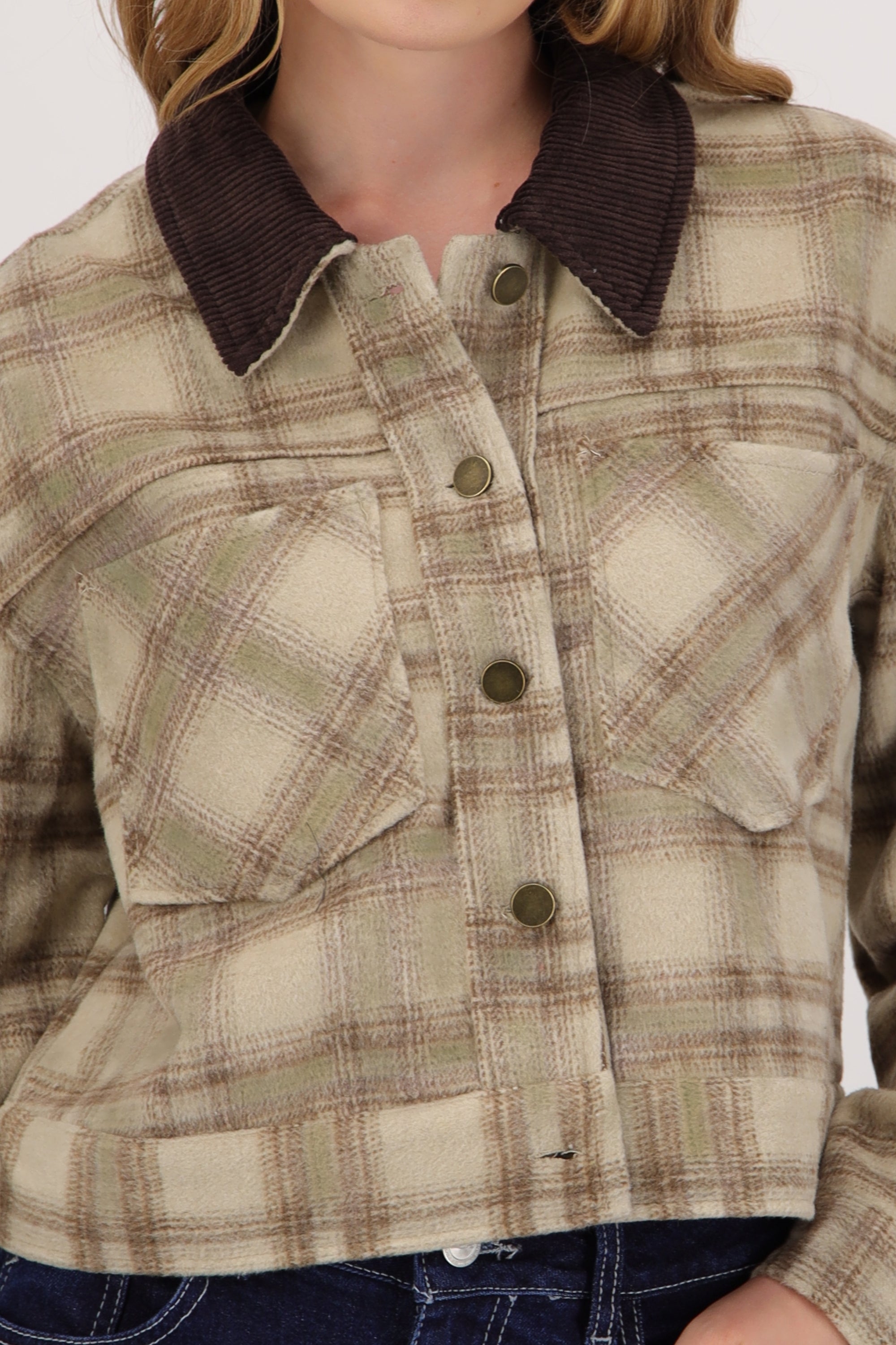 Bomber cuadros cuello contraste CREMA