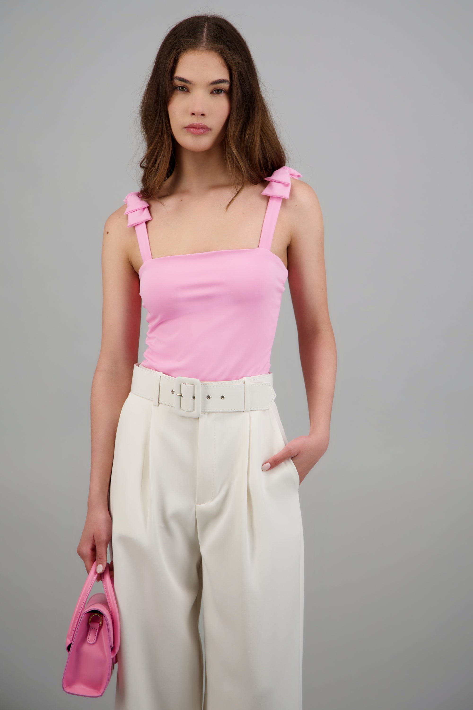 bodysuit tirantes moños escote cuadrado ROSA PASTEL