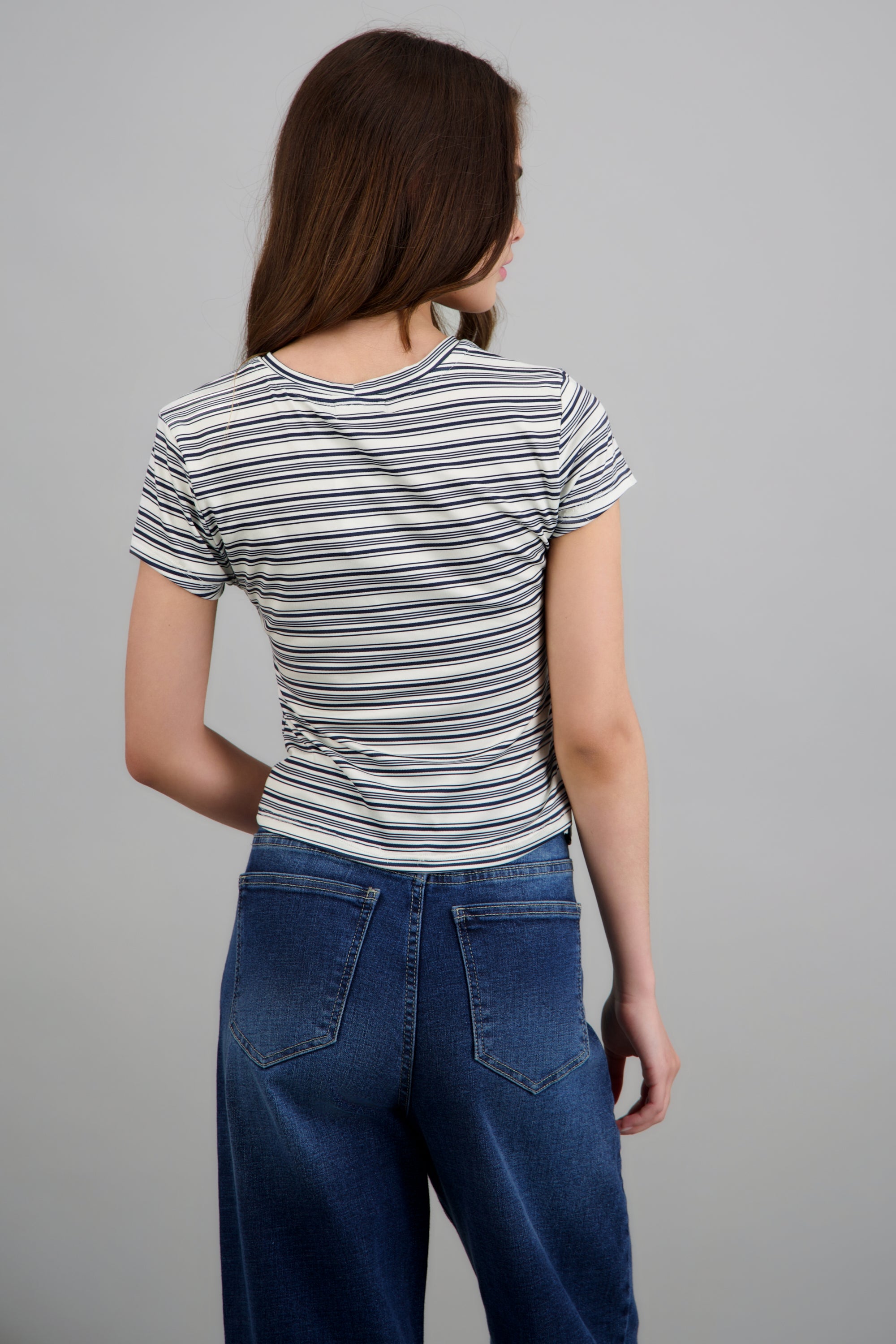 playera crop básica rayas AZUL COMBO