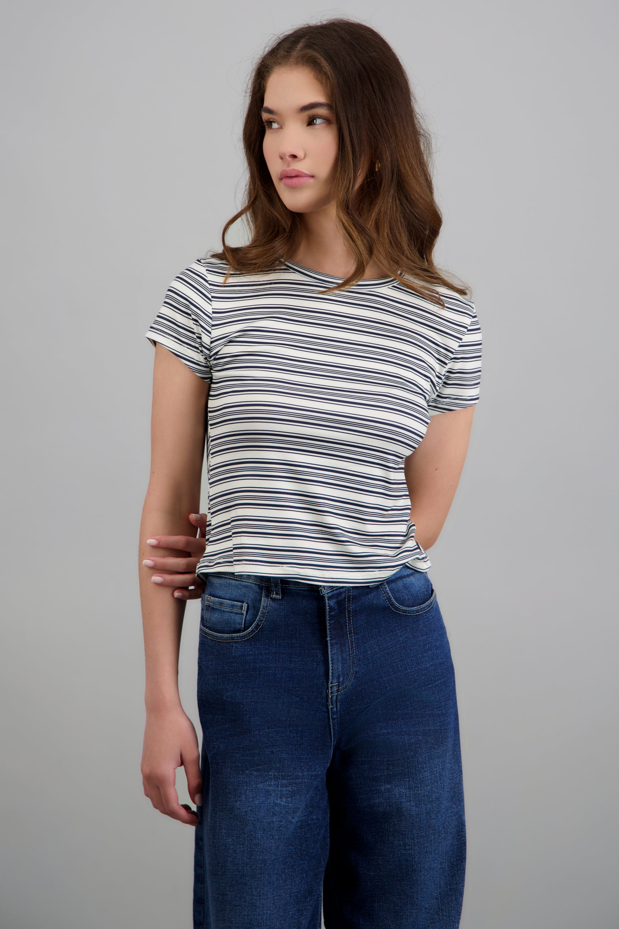 playera crop básica rayas AZUL COMBO