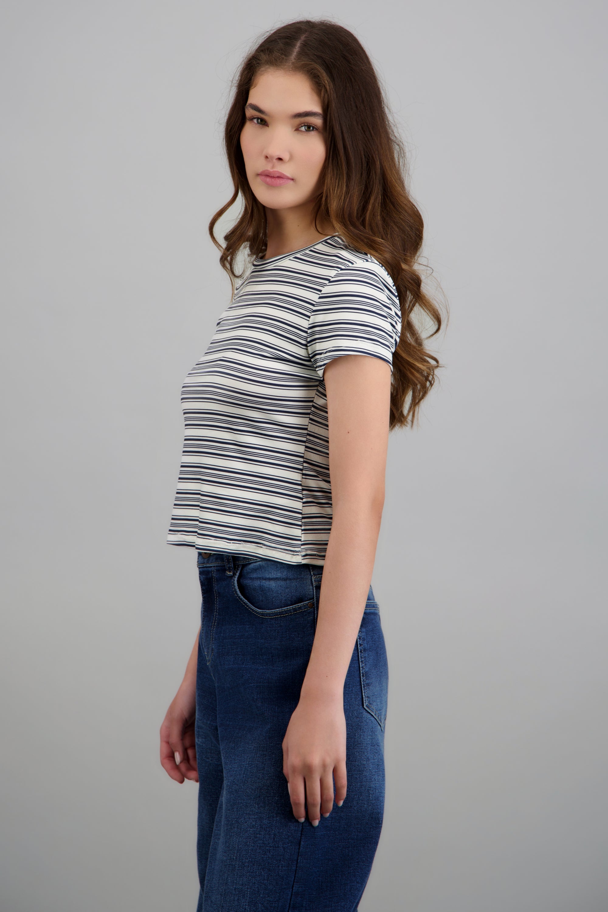 playera crop básica rayas AZUL COMBO