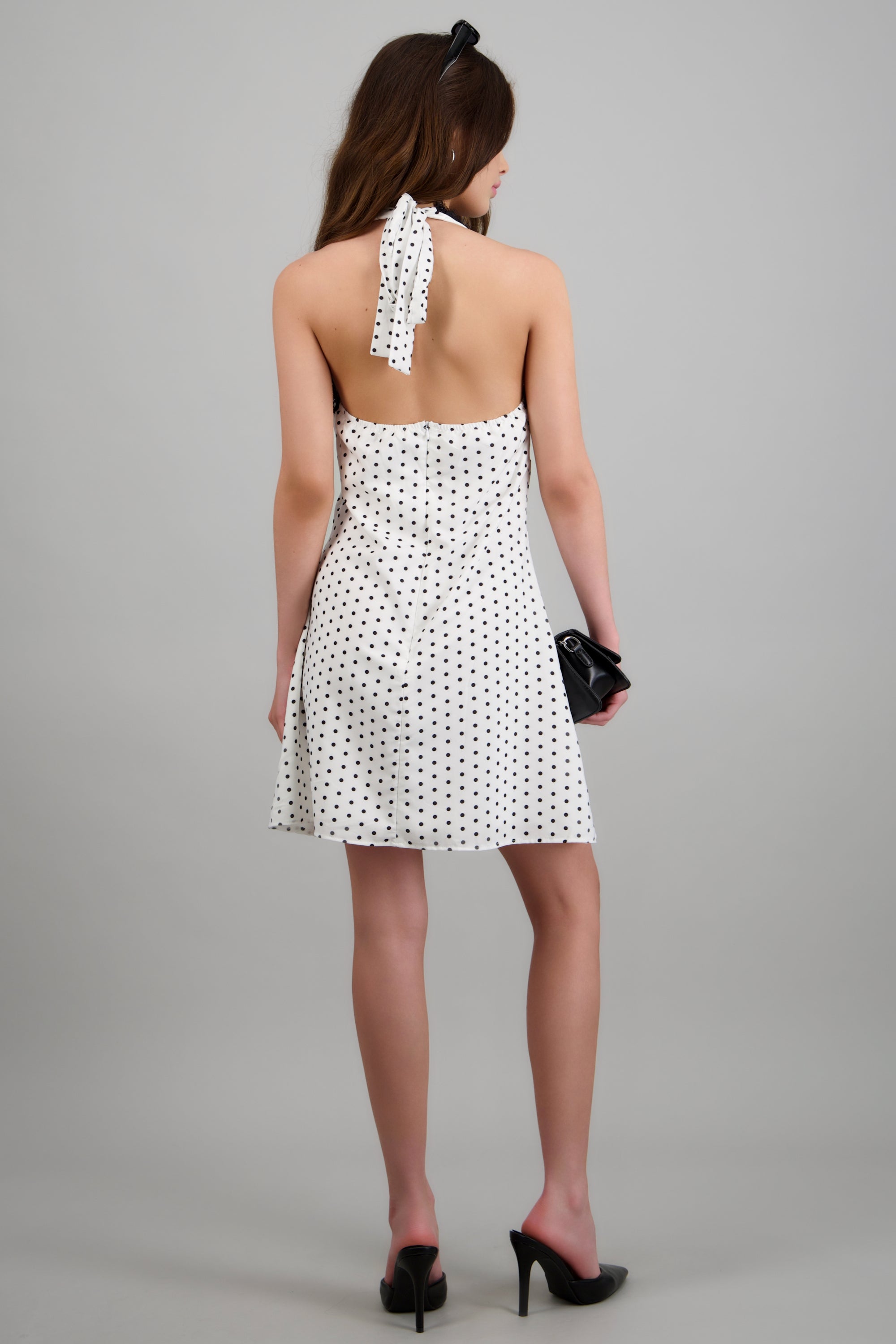 vestido halter polka dots BLANCO COMBO