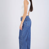 Jeans wide leg estrellas bordadas