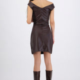 Vestido mini efecto piel cuello barco drapeado