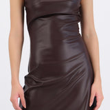 Vestido mini efecto piel cuello barco drapeado