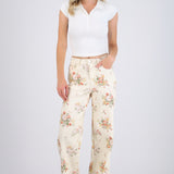 Jeans wide leg print flores