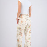 Jeans wide leg print flores