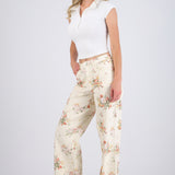 Jeans wide leg print flores