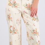 Jeans wide leg print flores