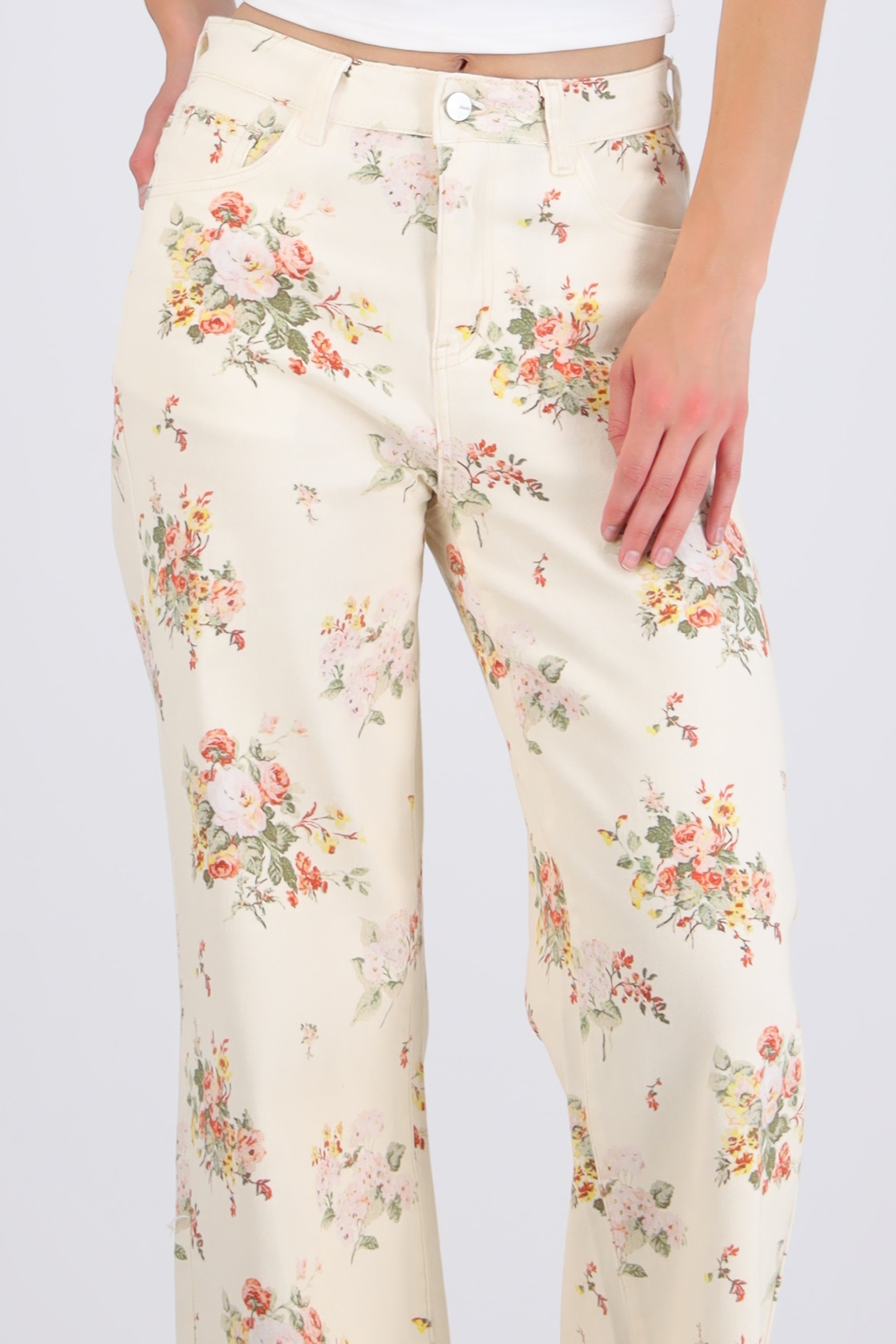 Jeans wide leg print flores