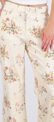 Jeans wide leg print flores