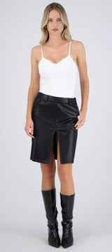Falda midi efecto piel