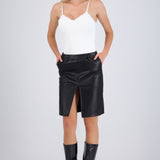 Falda midi efecto piel