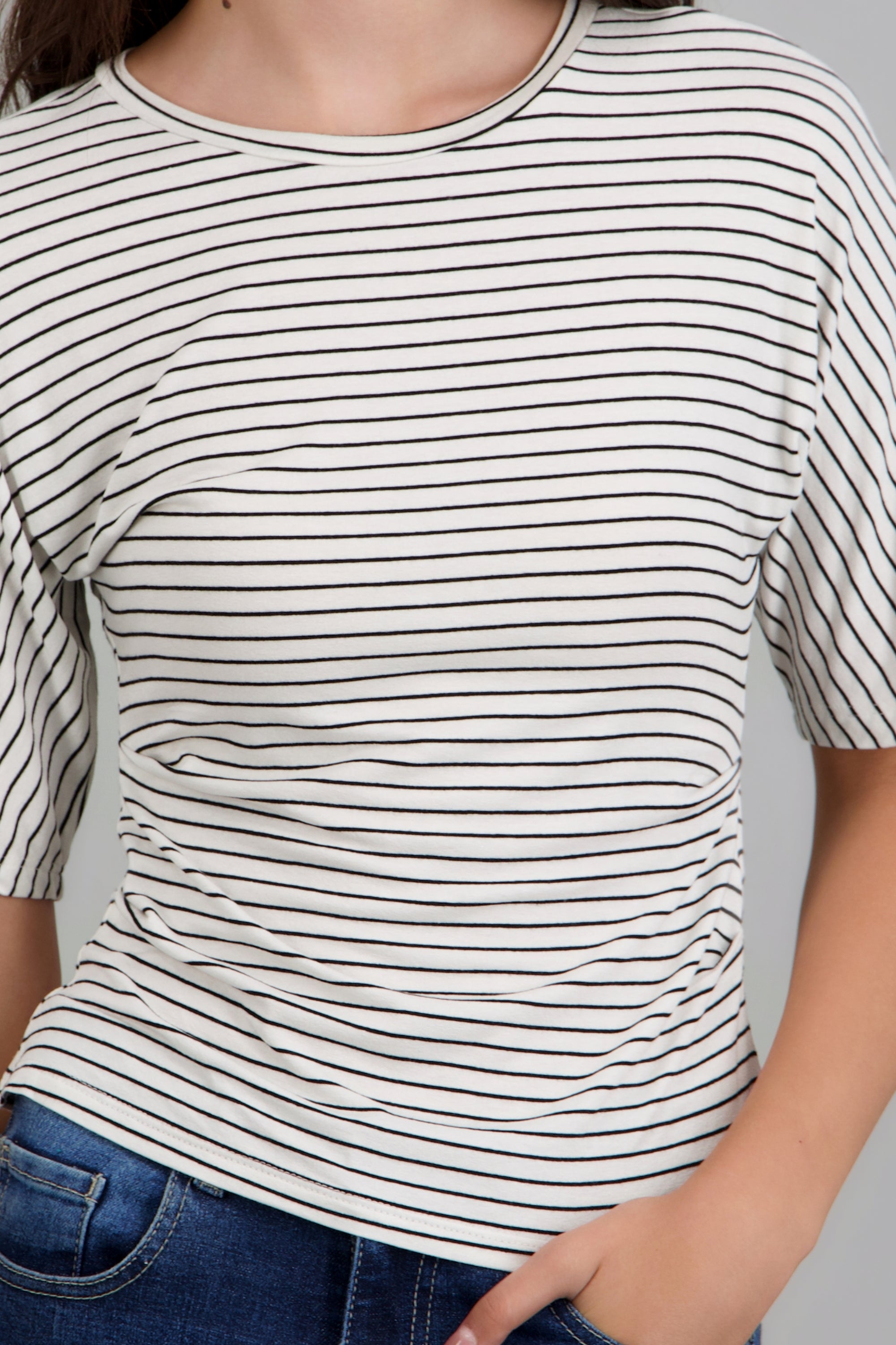 top de punto rayas con silueta definida CREMA