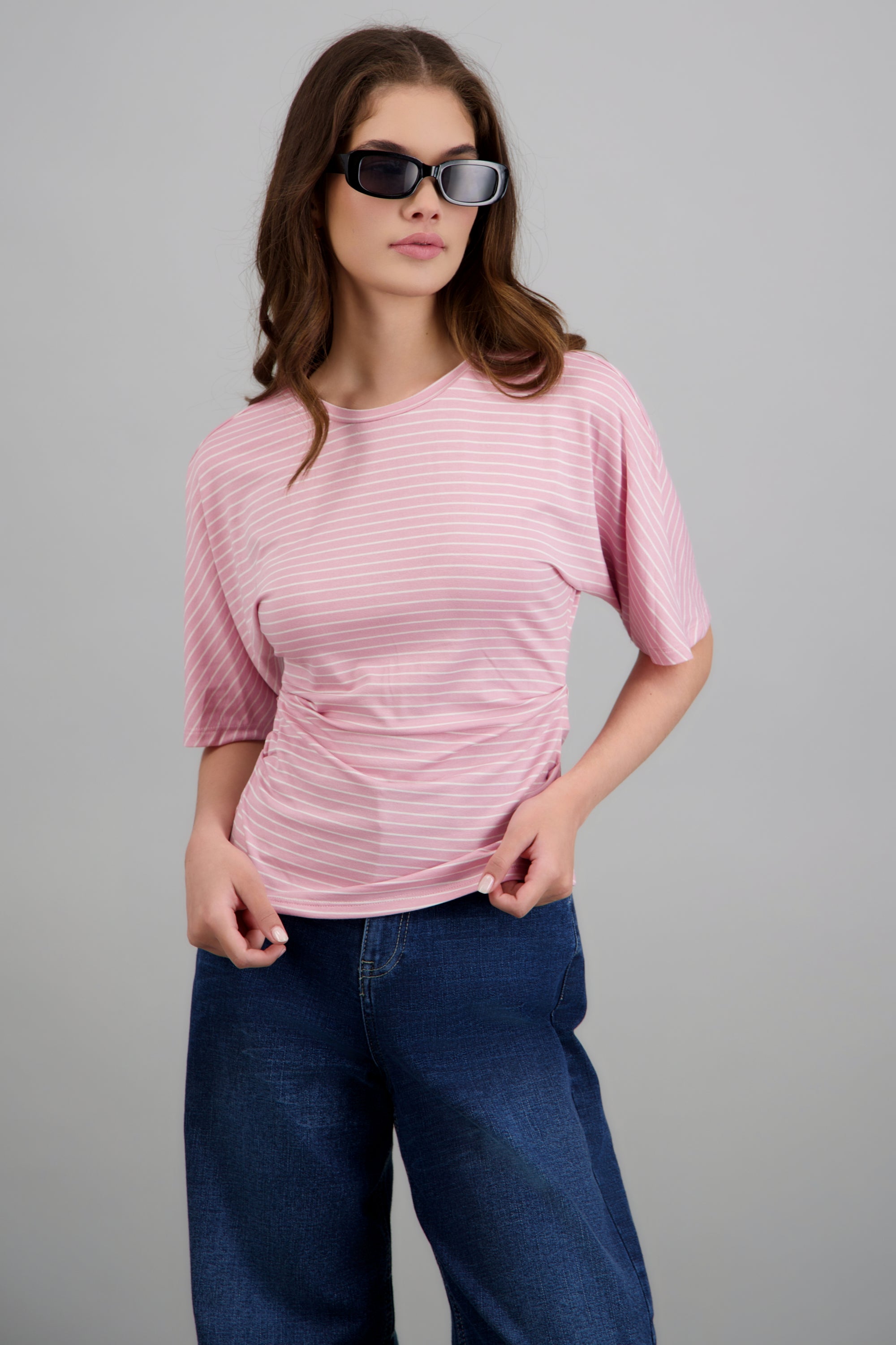 top de punto rayas con silueta definida ROSA COMBO
