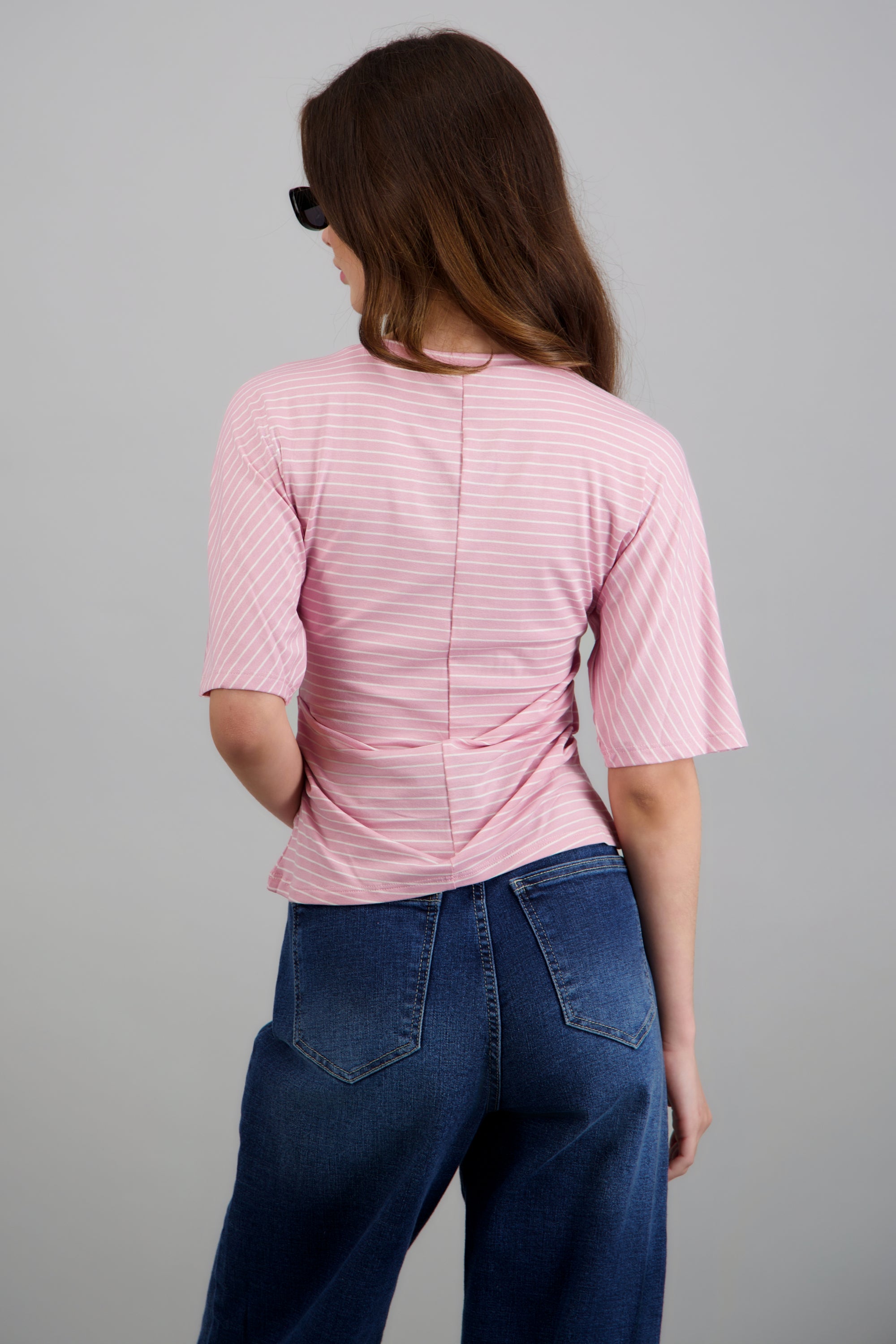 top de punto rayas con silueta definida ROSA COMBO