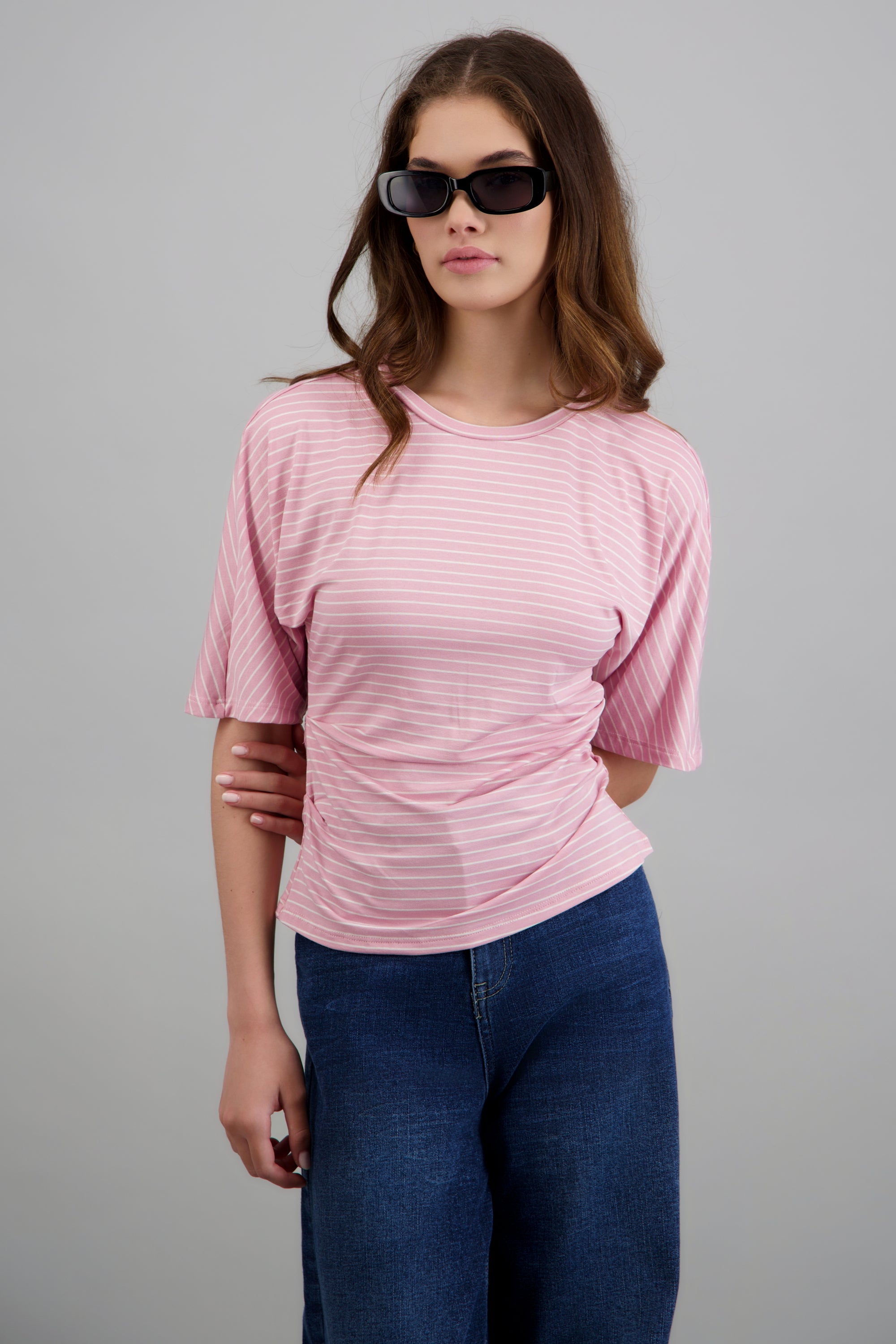 top de punto rayas con silueta definida ROSA COMBO