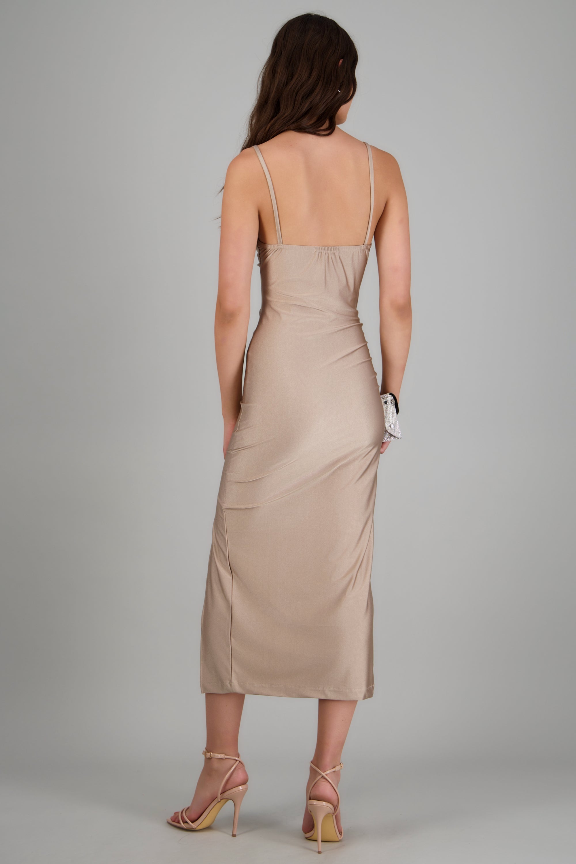 Vestido maxi detalle cuello cascada BEIGE