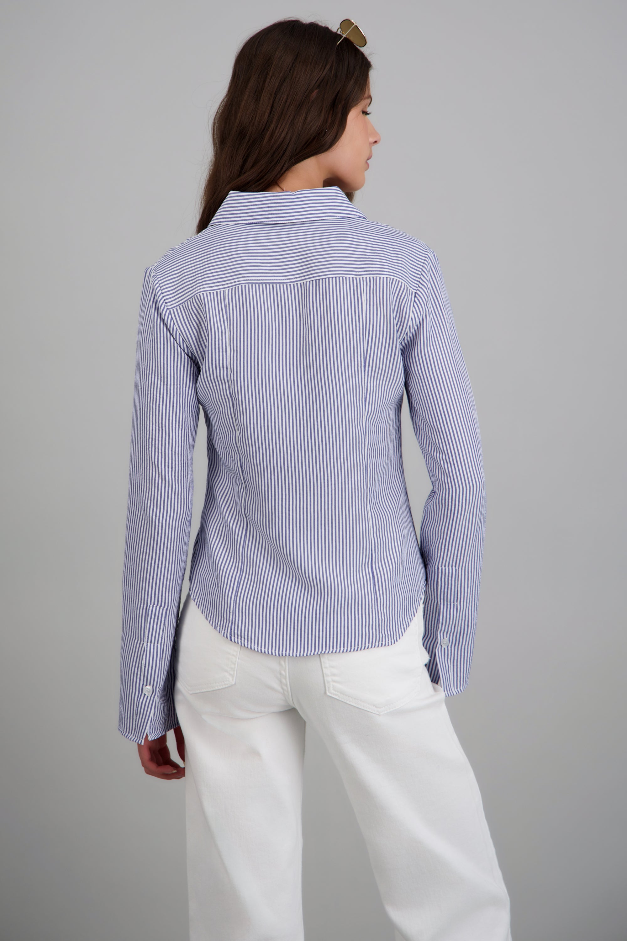 Camisa rayada detalle mangas amplias AZUL COMBO