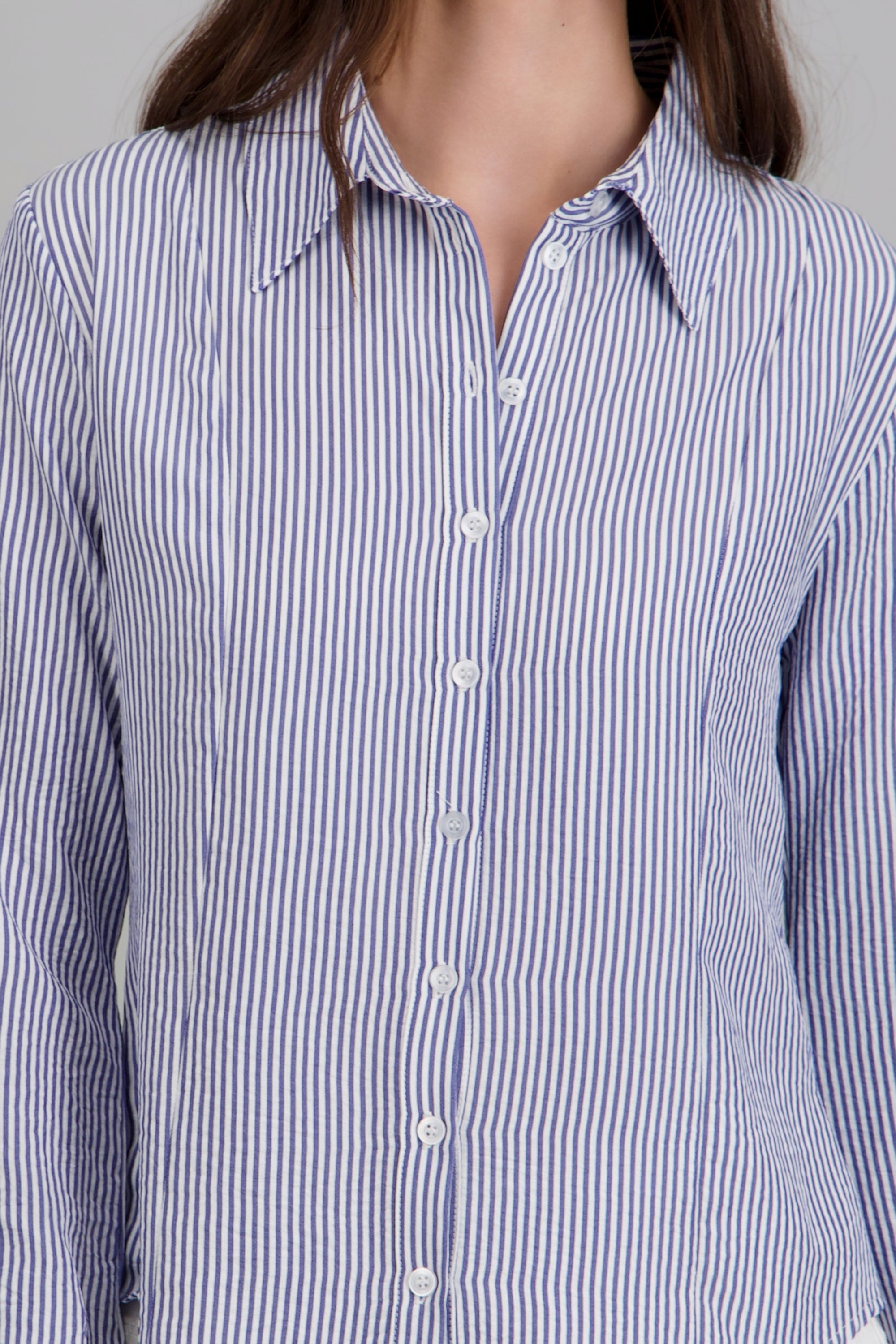 Camisa rayada detalle mangas amplias AZUL COMBO