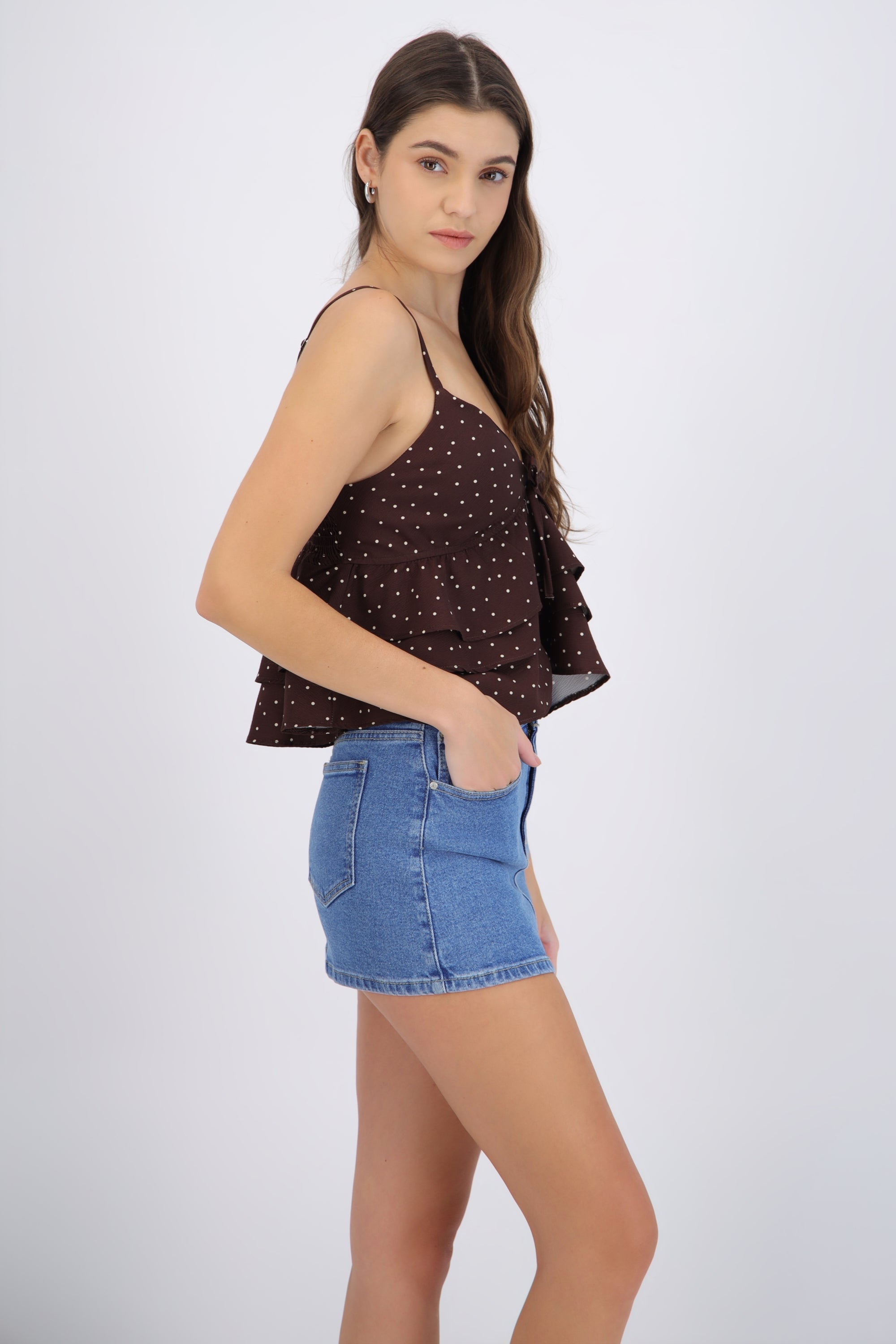 Top tirantes con olanes polka dots