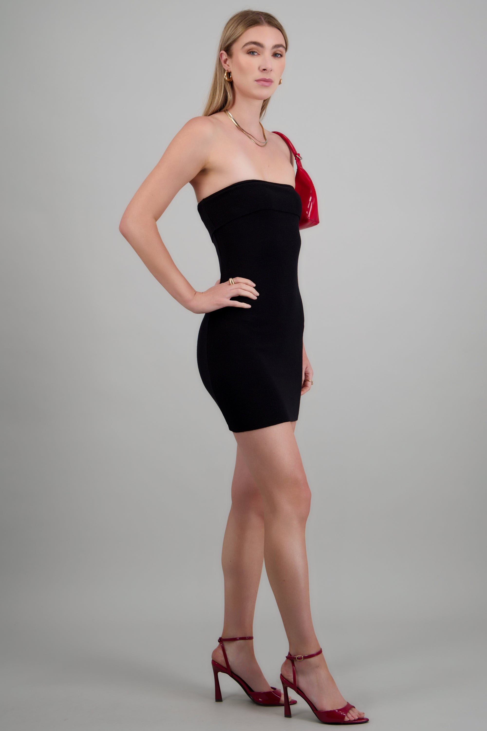 Vestido mini doblez liso NEGRO